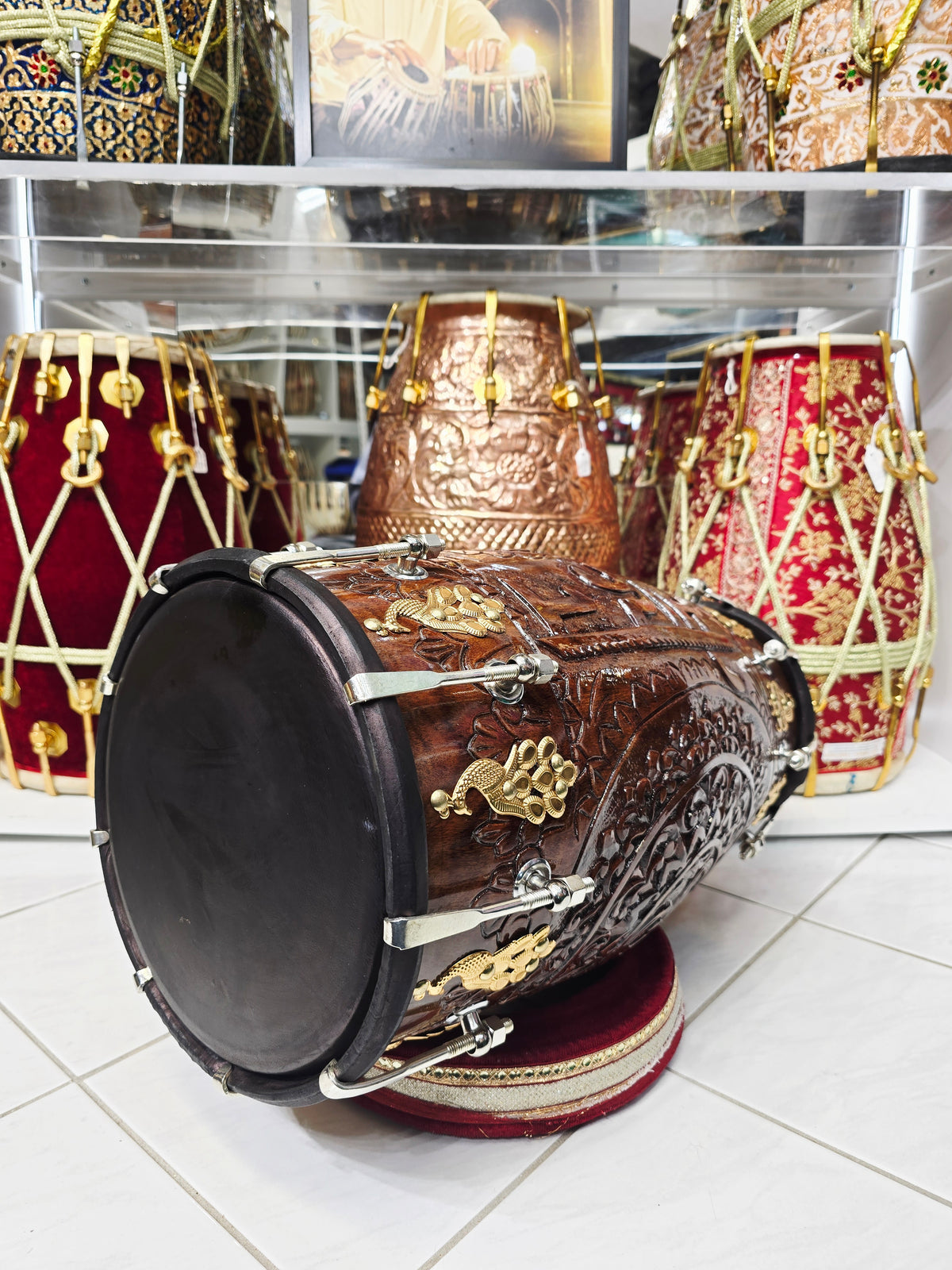 Divine Om Dholak – Custom Engraved for Alex
|
Red Sheesham Wood | Chetram Gill Build | Gold Hardware - Sangeet Store