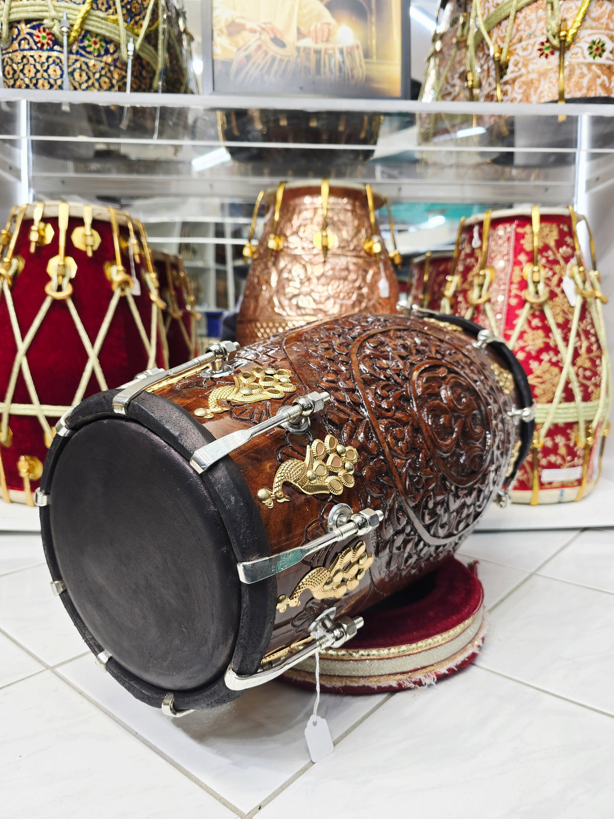 Divine Om Dholak – Custom Engraved for Alex
|
Red Sheesham Wood | Chetram Gill Build | Gold Hardware - Sangeet Store