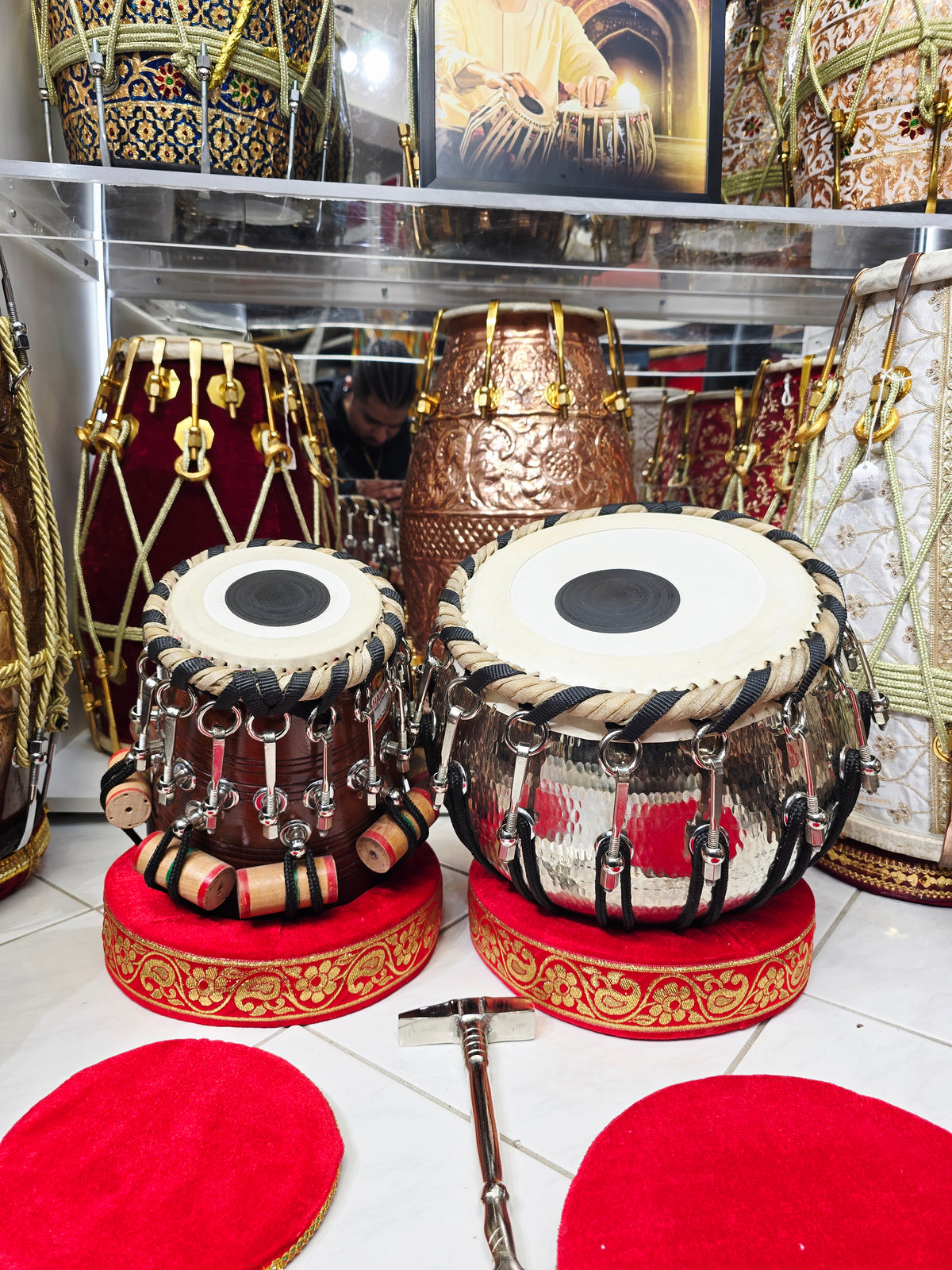 Naad Meridian | Qasim Bolted Tabla Set:

9.25" Silver-Copper Bayan + 5.25" Red Sheesham Dayan (F/F#)