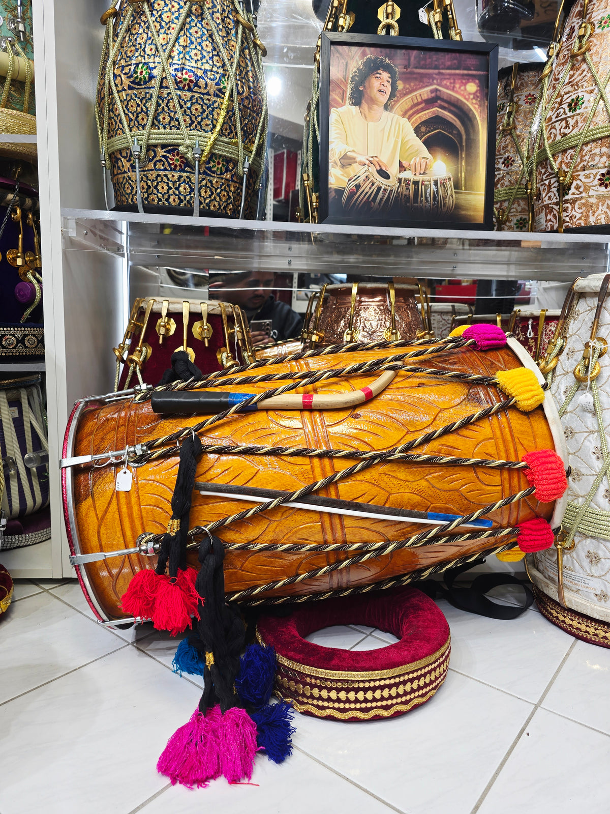 Punjab HybridPulse | 25.25" Encarved Mango Dhol – Half-Roped Half-Bolted (12.25" Bass / 12.75" Taal)