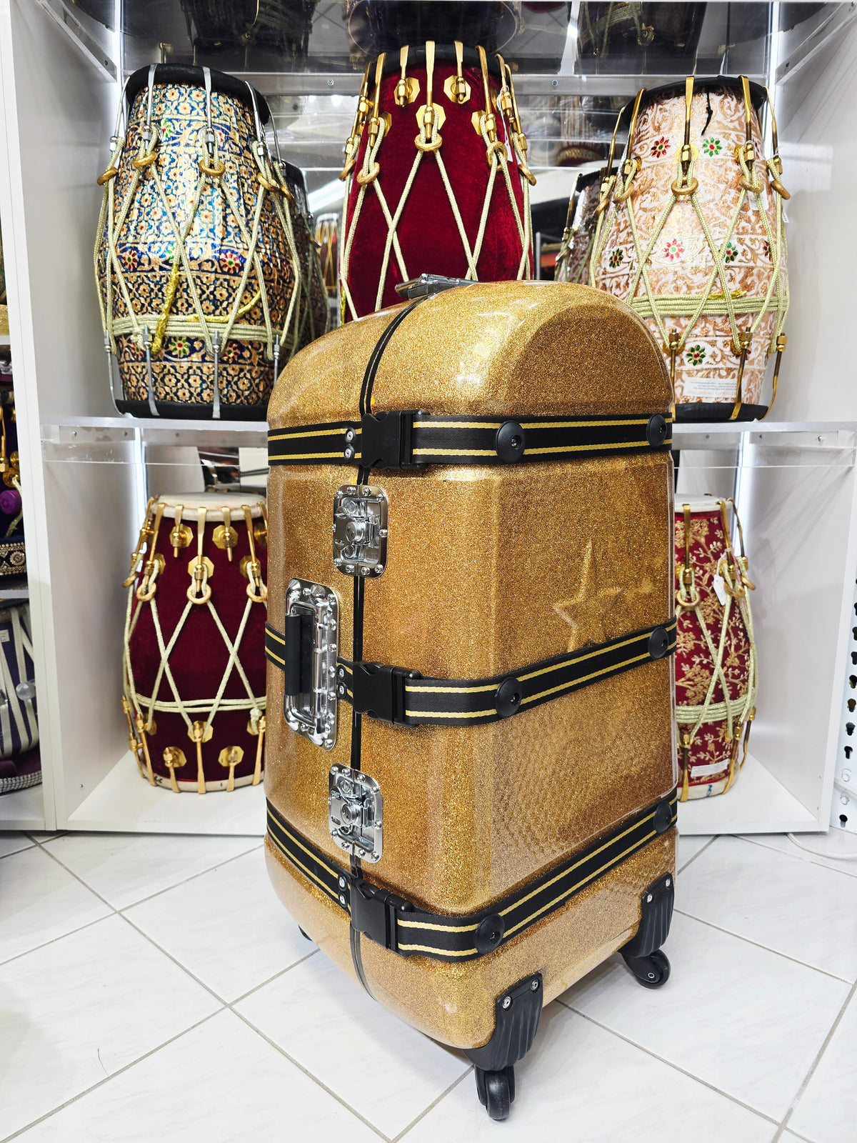Golden Voyager | Sparkle Dholak/Tabla Travel Case – 360° Wheels *Very Minor Cosmetic Blemishes