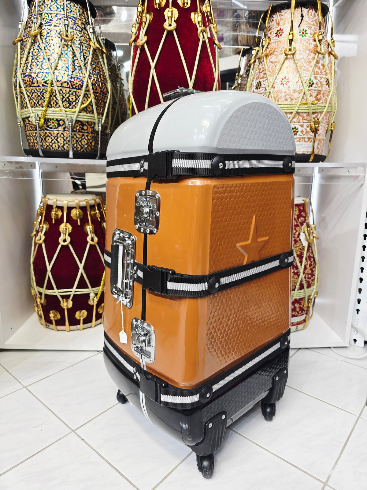 TriTone Voyager | Grey–Brown–Black Tabla/Dholak Travel Case – 360° Wheels *Minor Cosmetic Defects