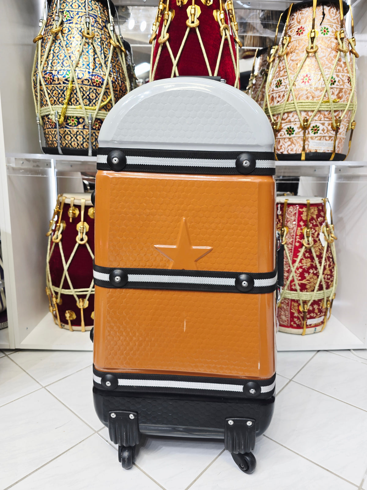 TriTone Voyager | Grey–Brown–Black Tabla/Dholak Travel Case – 360° Wheels *Minor Cosmetic Defects - Sangeet Store