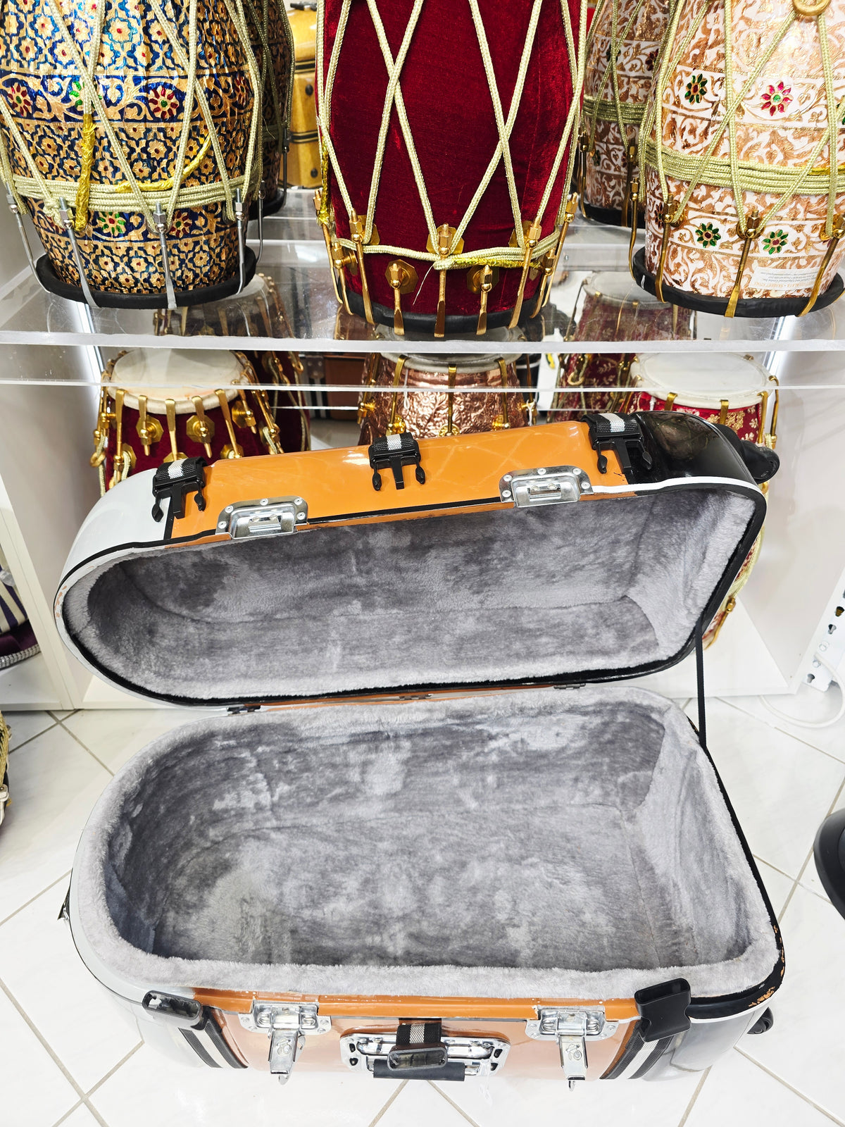 TriTone Voyager | Grey–Brown–Black Tabla/Dholak Travel Case – 360° Wheels *Minor Cosmetic Defects - Sangeet Store