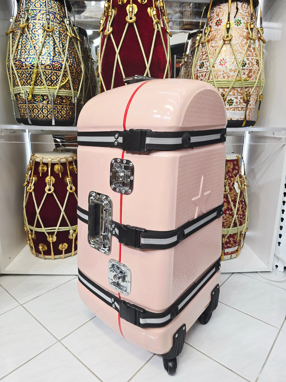 RoseVoyager | Light Pink Tabla/Dholak Travel Case – 360° Wheels *Minor Cosmetic Defects
