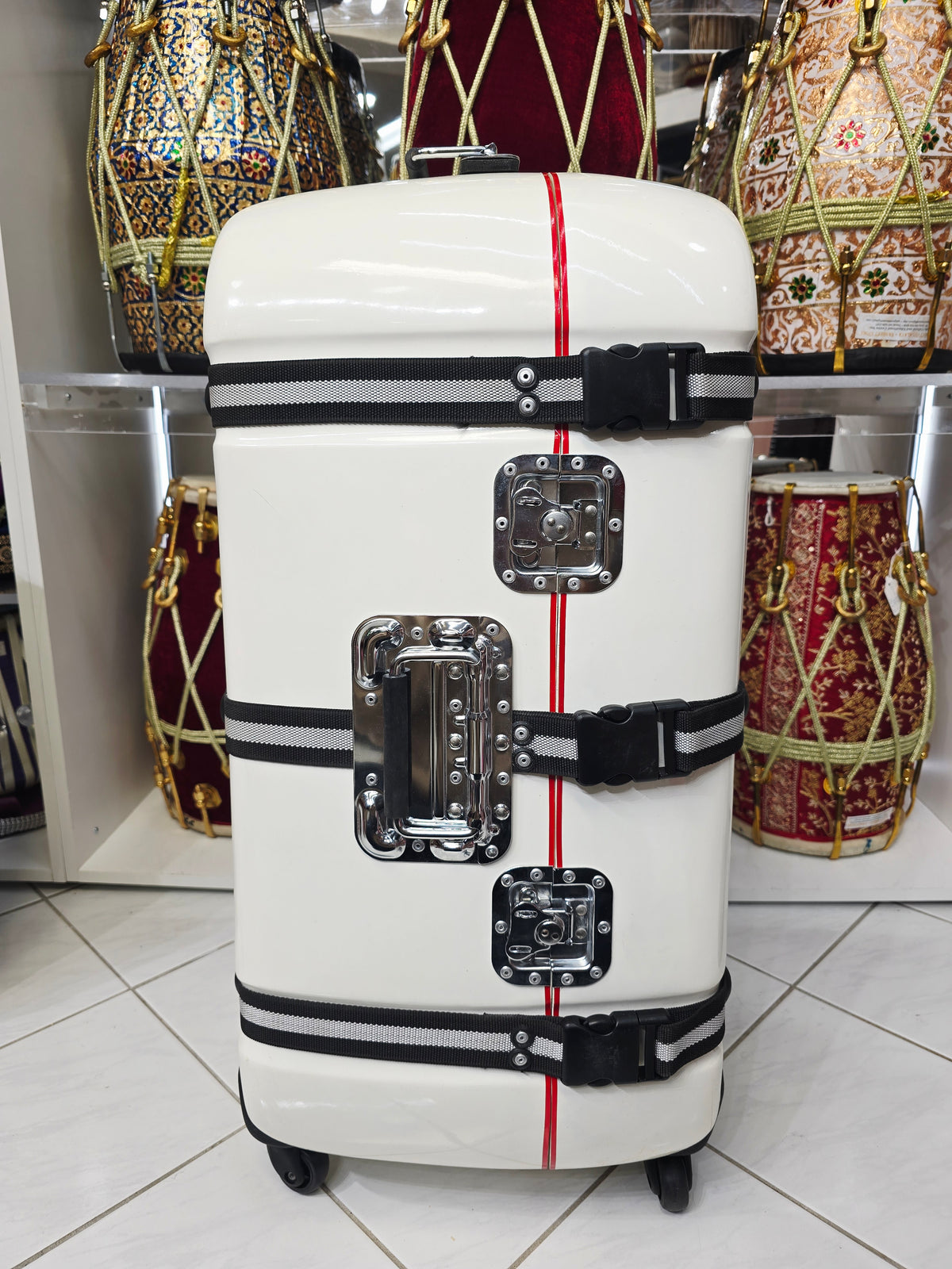 PolarVoyager | White Tabla/Dholak Travel Case – 360° Wheels *Very Minor Cosmetic Blemishes - Sangeet Store