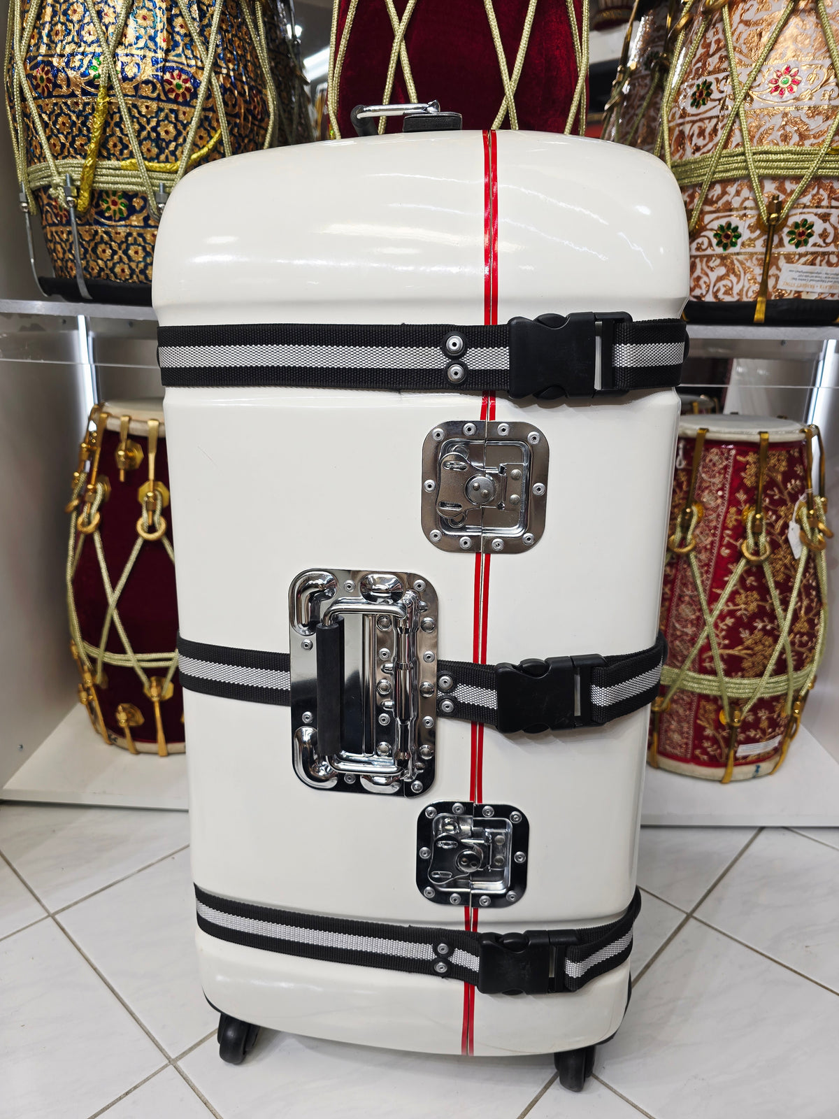 PolarVoyager | White Tabla/Dholak Travel Case – 360° Wheels *Very Minor Cosmetic Blemishes - Sangeet Store