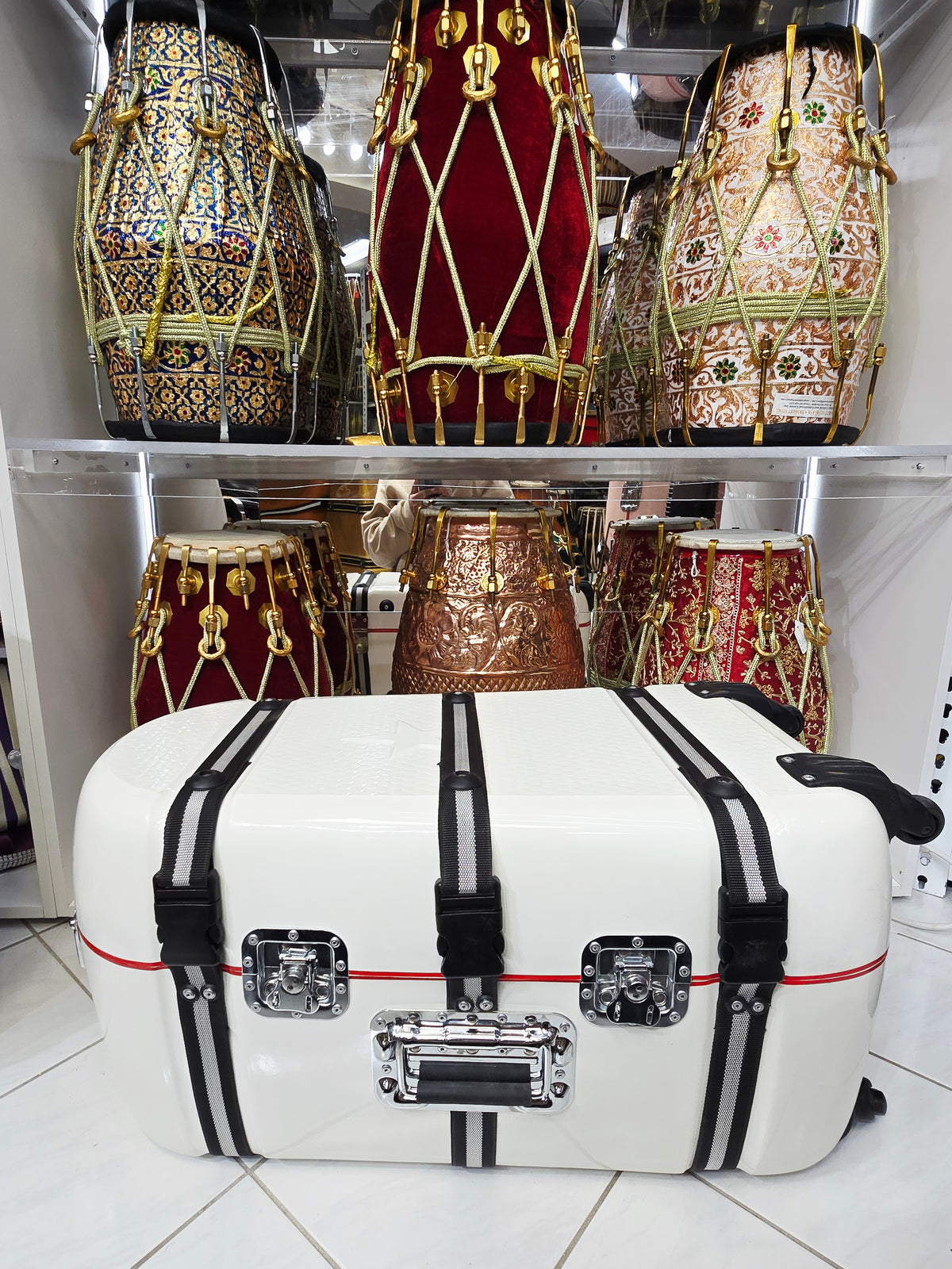 PolarVoyager | White Tabla/Dholak Travel Case – 360° Wheels *Very Minor Cosmetic Blemishes - Sangeet Store