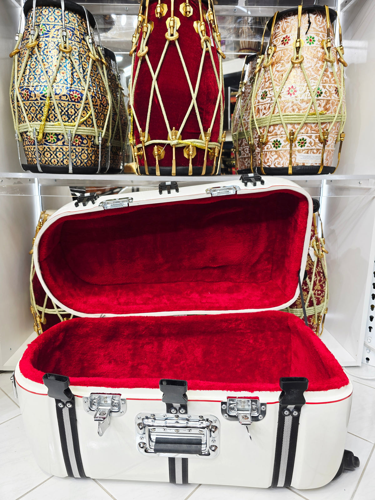 PolarVoyager | White Tabla/Dholak Travel Case – 360° Wheels *Very Minor Cosmetic Blemishes - Sangeet Store