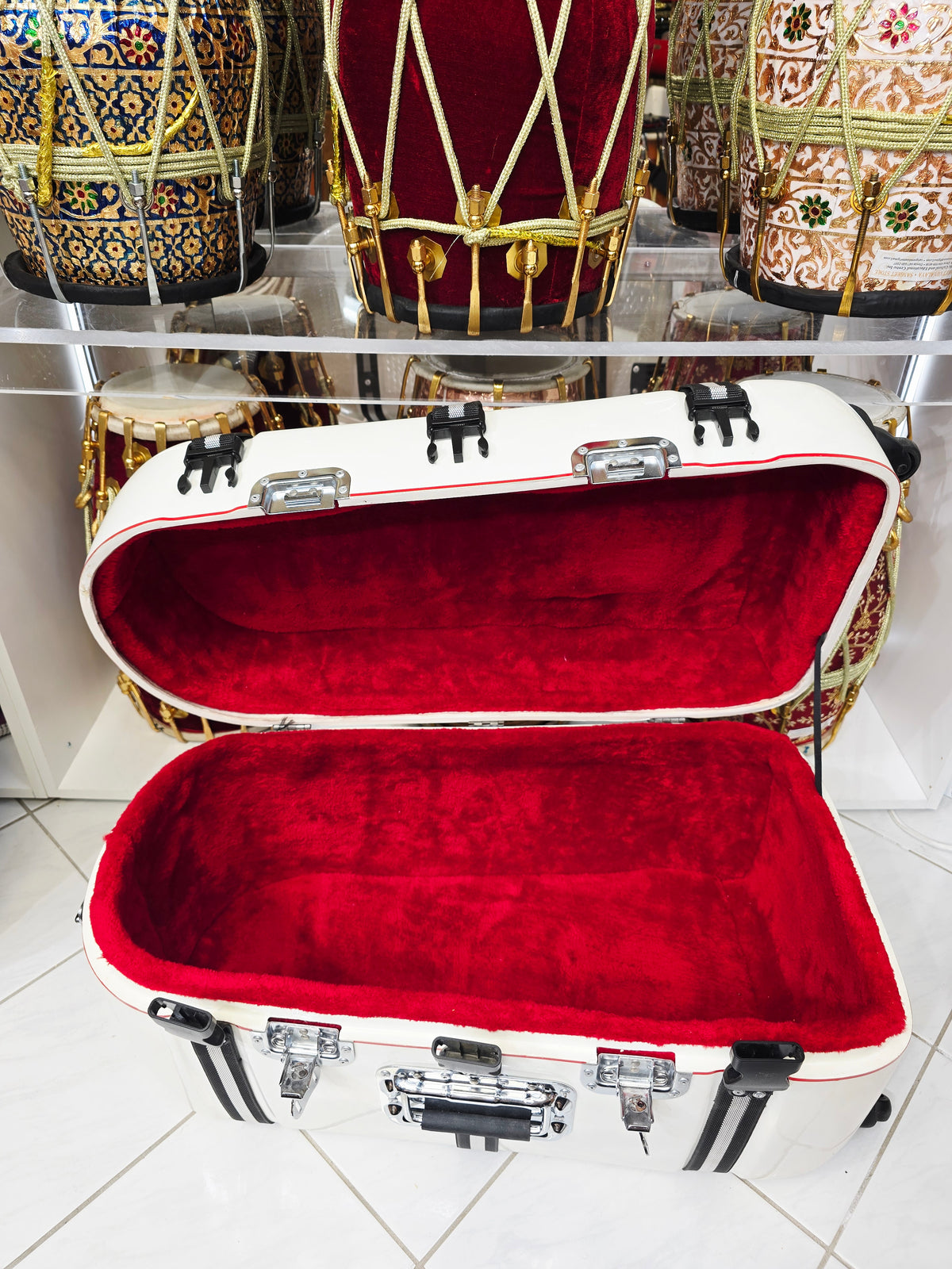 PolarVoyager | White Tabla/Dholak Travel Case – 360° Wheels *Very Minor Cosmetic Blemishes - Sangeet Store