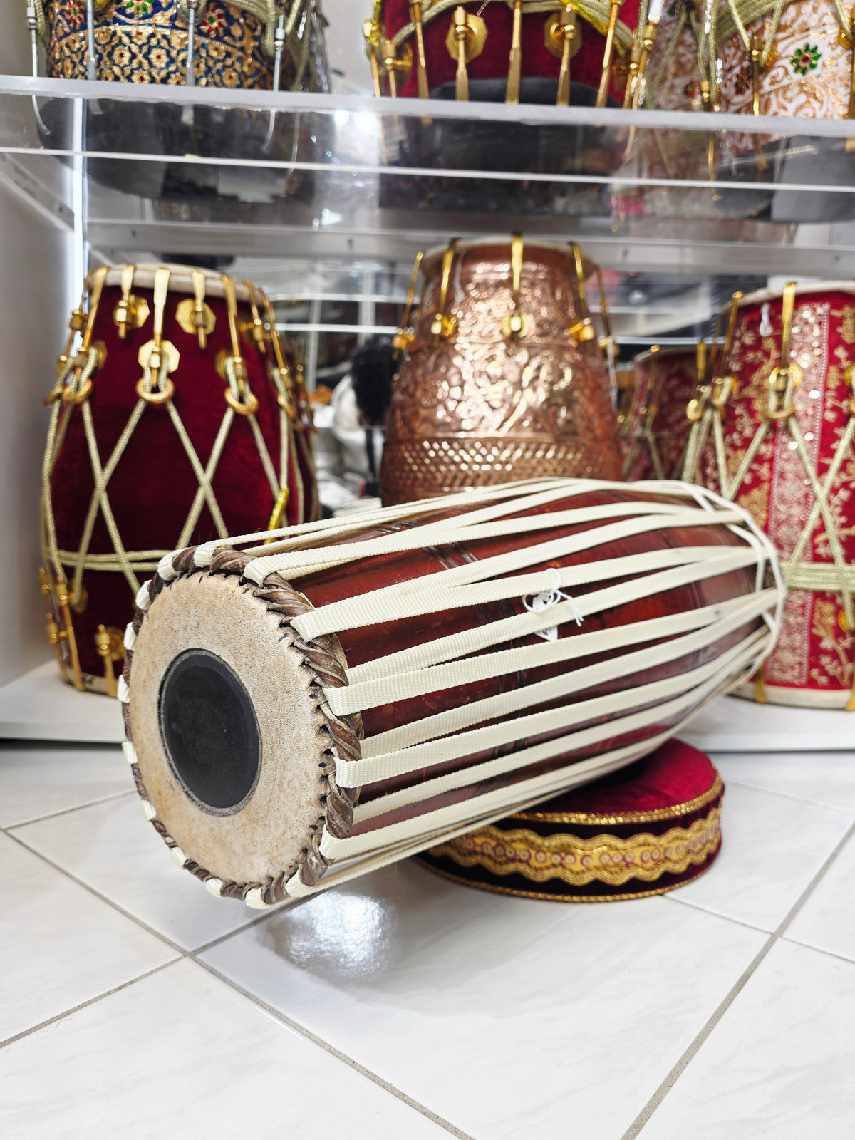 VeerDhara Heritage Mridangam – Classic Brown & Ivory Lacing *Cosmetic Defects*
