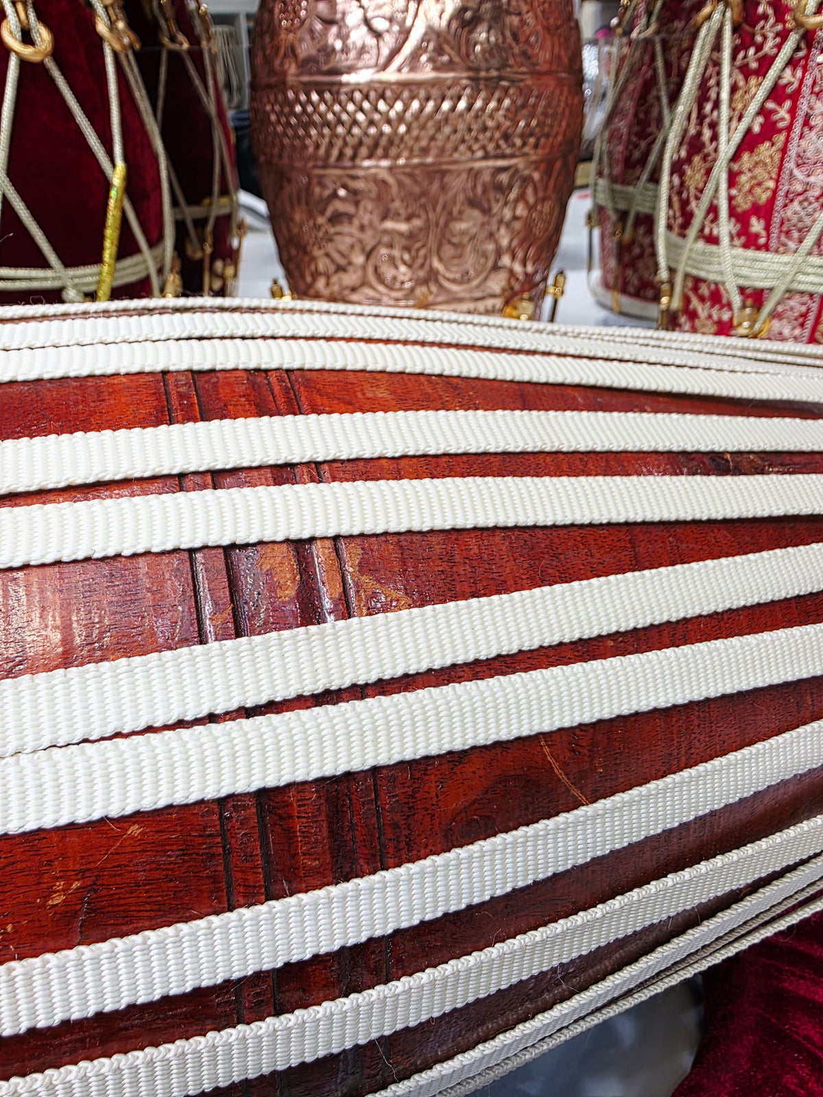 VeerDhara Heritage Mridangam – Classic Brown & Ivory Lacing *Cosmetic Defects*