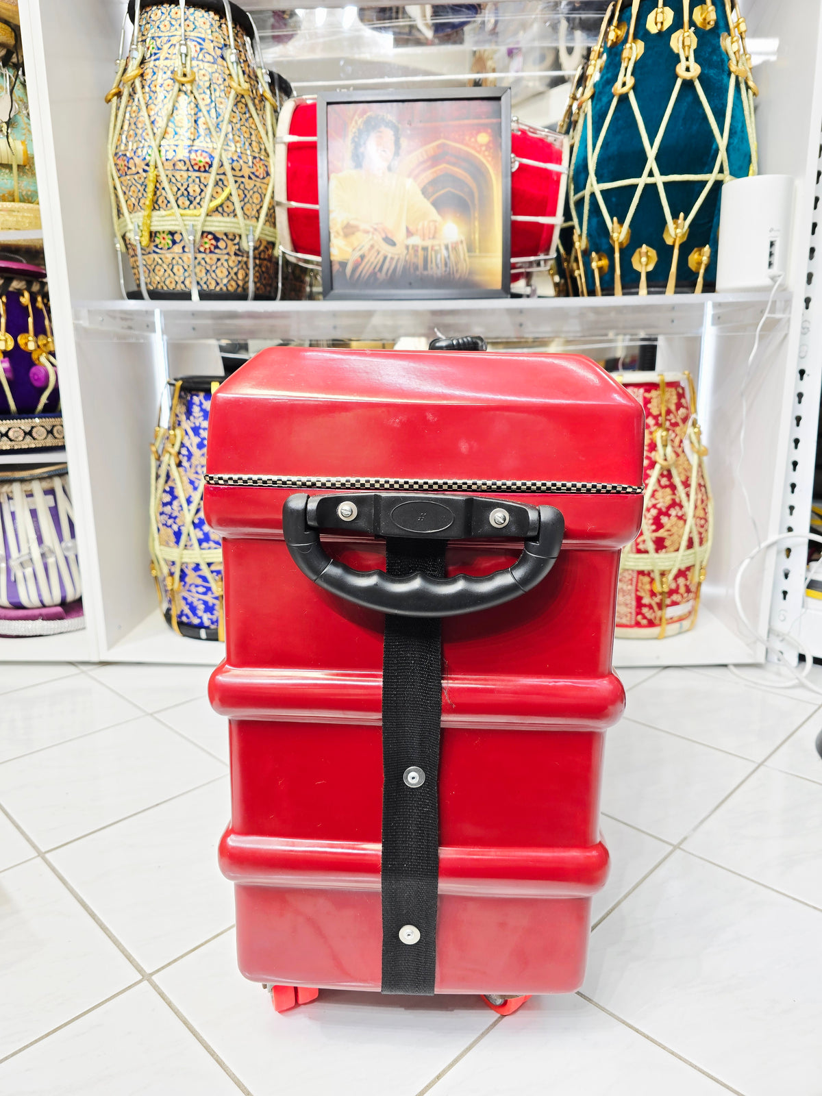 Crimson Guardian: Red Scale-Changer Harmonium Case with Wheels, Handles, and secure Locking Mechanism *Minor Cosmetic Defects *3 Reed 13 Changer Case