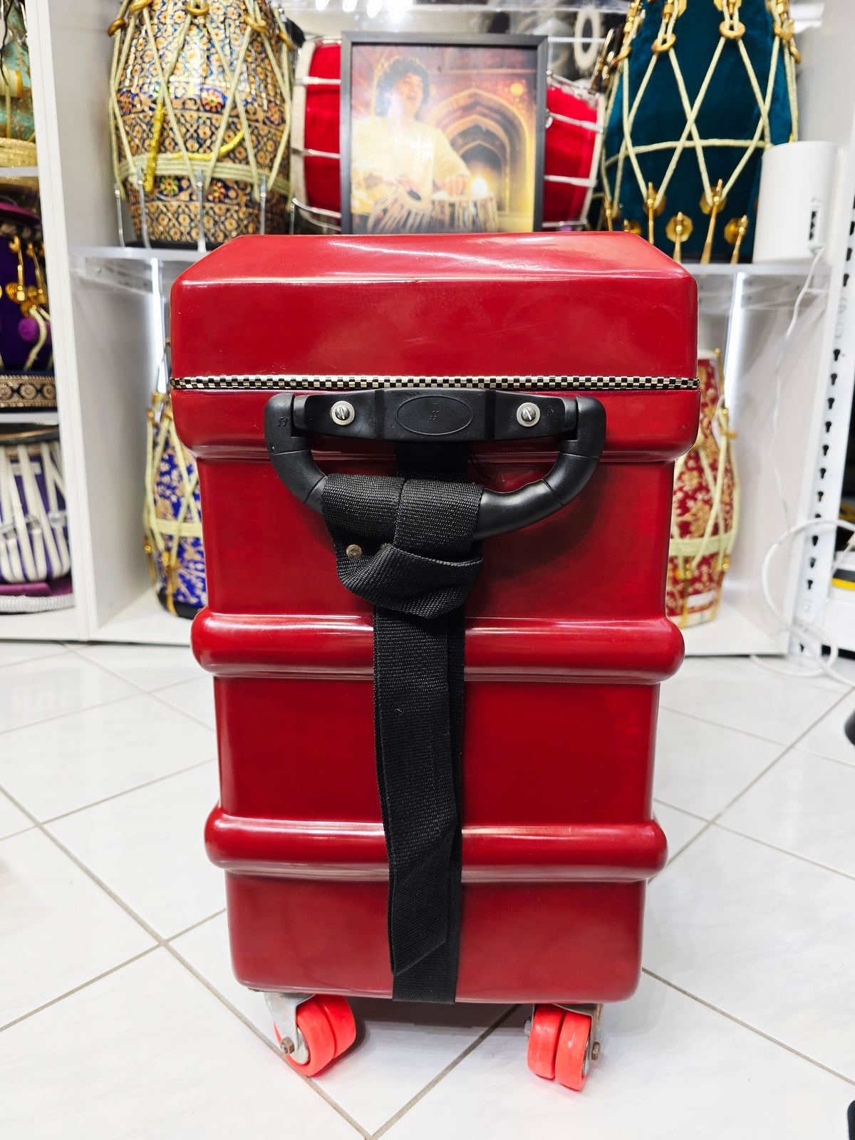 Crimson Guardian: Red Scale-Changer Harmonium Case with Wheels, Handles, and secure Locking Mechanism *Minor Cosmetic Defects *3 Reed 13 Changer Case