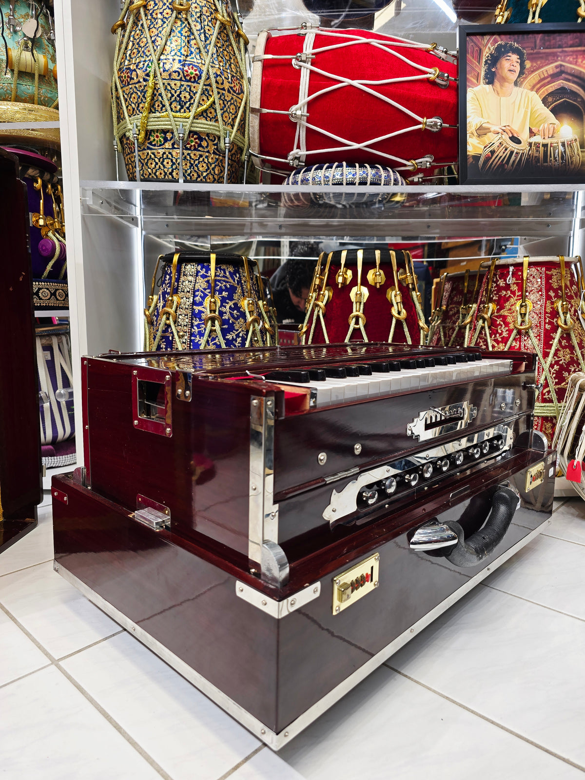 Ragini Gulab Traditional BMF Harmonium – 3-Reed | 9-Scale Changer – Cosmetic Cracks & Blemishes