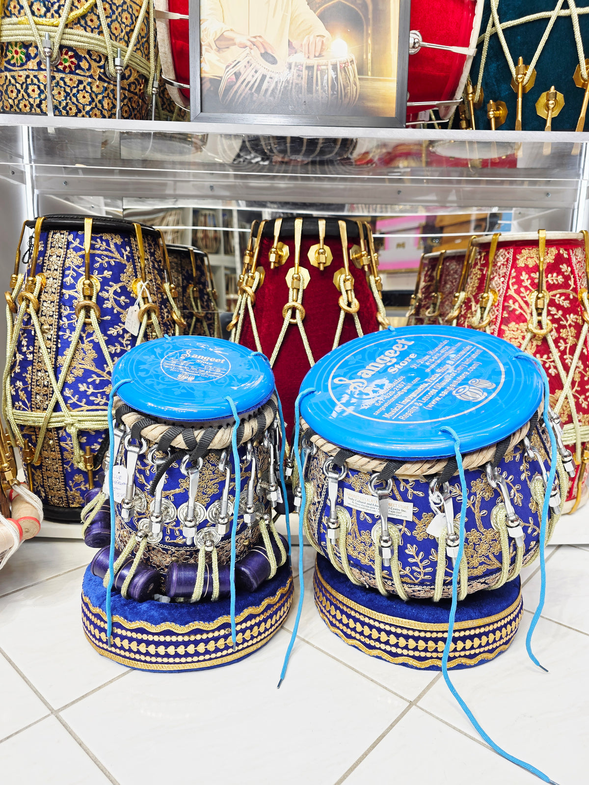 Royal Eclipse – 5.25" D/D# Red Sheesham & 9.25" 5.7kg Copper Blue-Gold Sherwani Bolted Tabla Set *Exceptional Tone