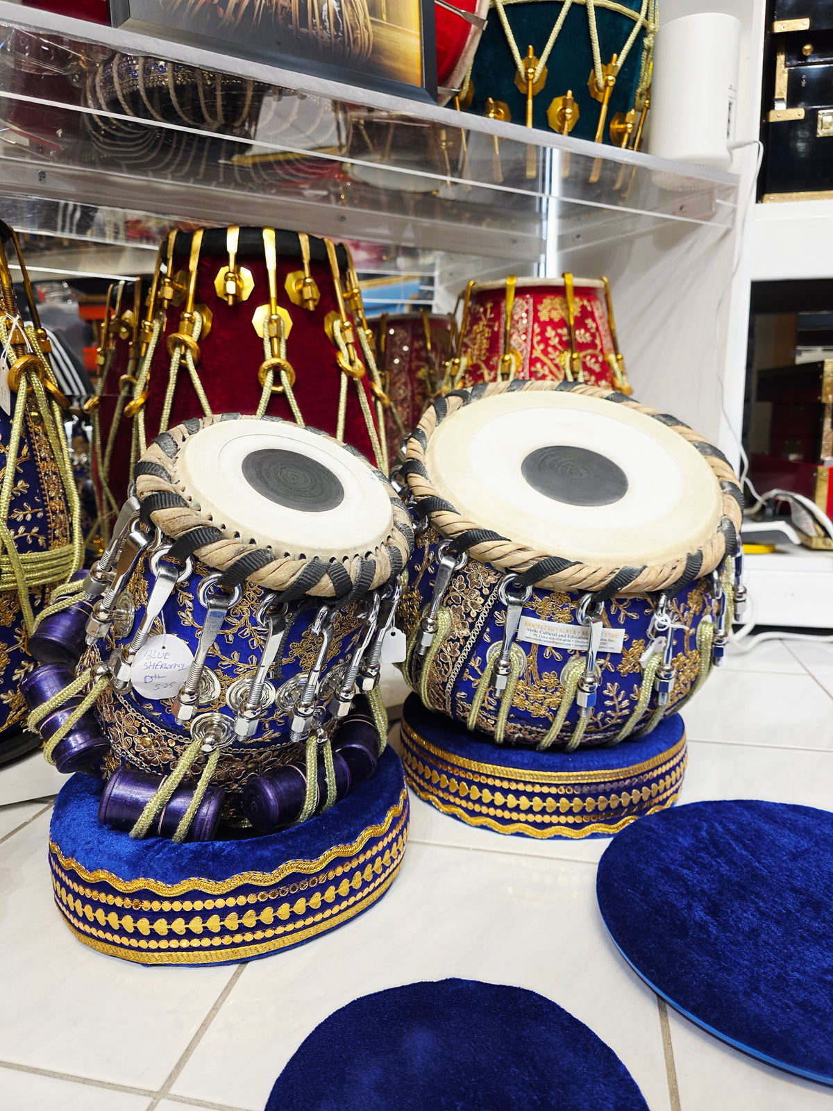 Royal Eclipse – 5.25" D/D# Red Sheesham & 9.25" 5.7kg Copper Blue-Gold Sherwani Bolted Tabla Set *Exceptional Tone