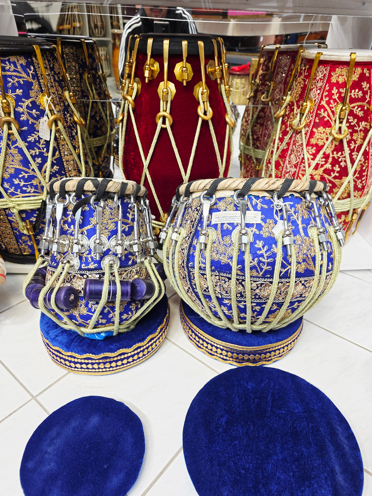 Royal Eclipse – 5.25" D/D# Red Sheesham & 9.25" 5.7kg Copper Blue-Gold Sherwani Bolted Tabla Set *Exceptional Tone