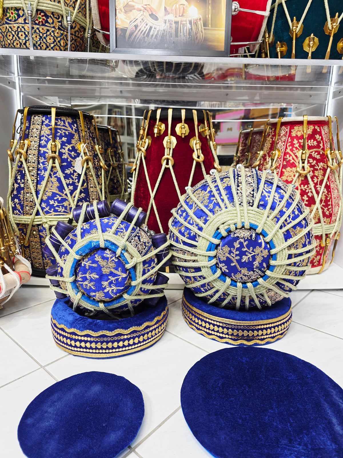 Royal Eclipse – 5.25" D/D# Red Sheesham & 9.25" 5.7kg Copper Blue-Gold Sherwani Bolted Tabla Set *Exceptional Tone