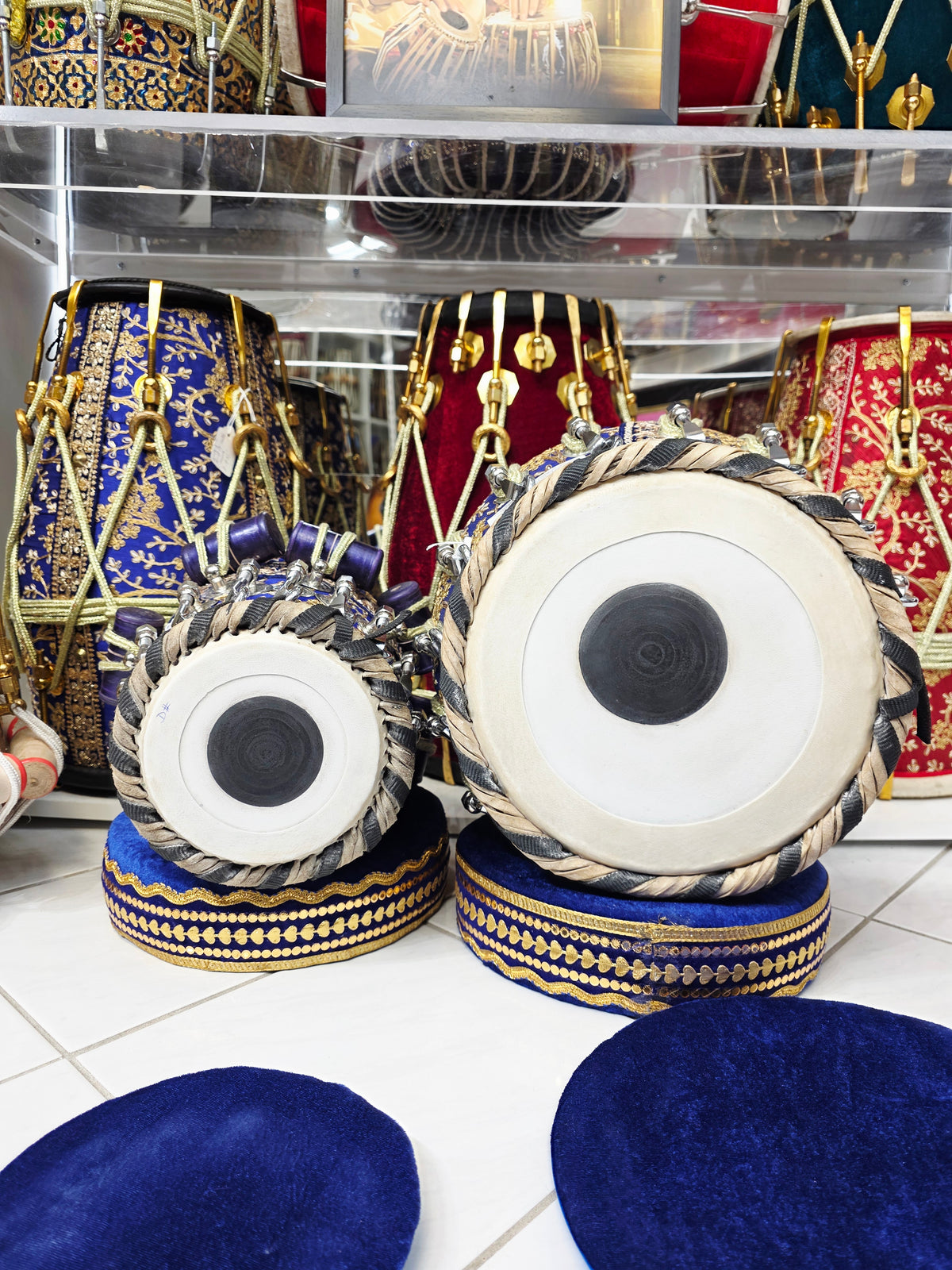 Royal Eclipse – 5.25" D/D# Red Sheesham & 9.25" 5.7kg Copper Blue-Gold Sherwani Bolted Tabla Set *Exceptional Tone