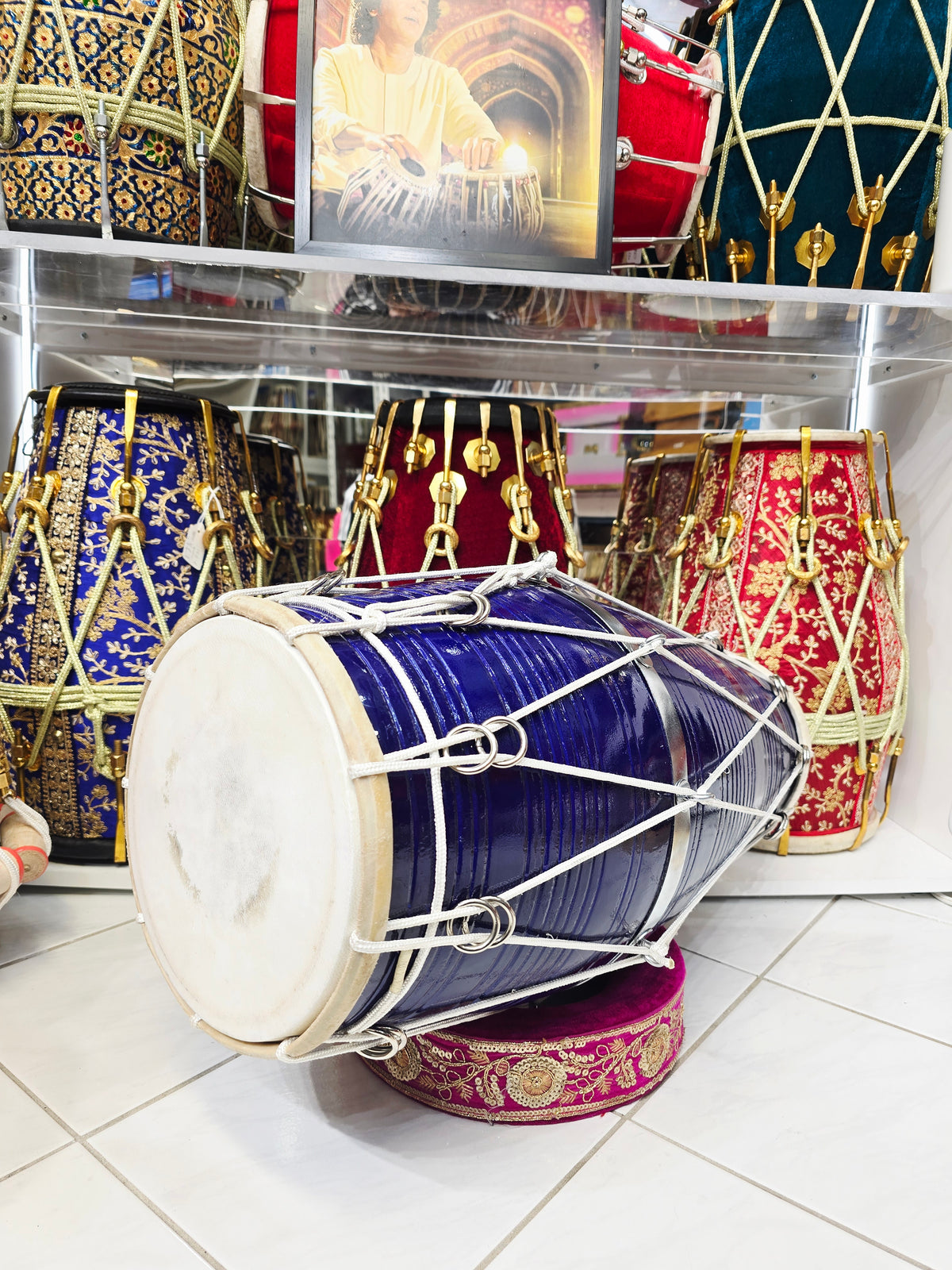 NeelVirasat West Indian Dholak
23" Long | 13.6 lbs Solid Red Sheesham | Gloss Blue Finish
