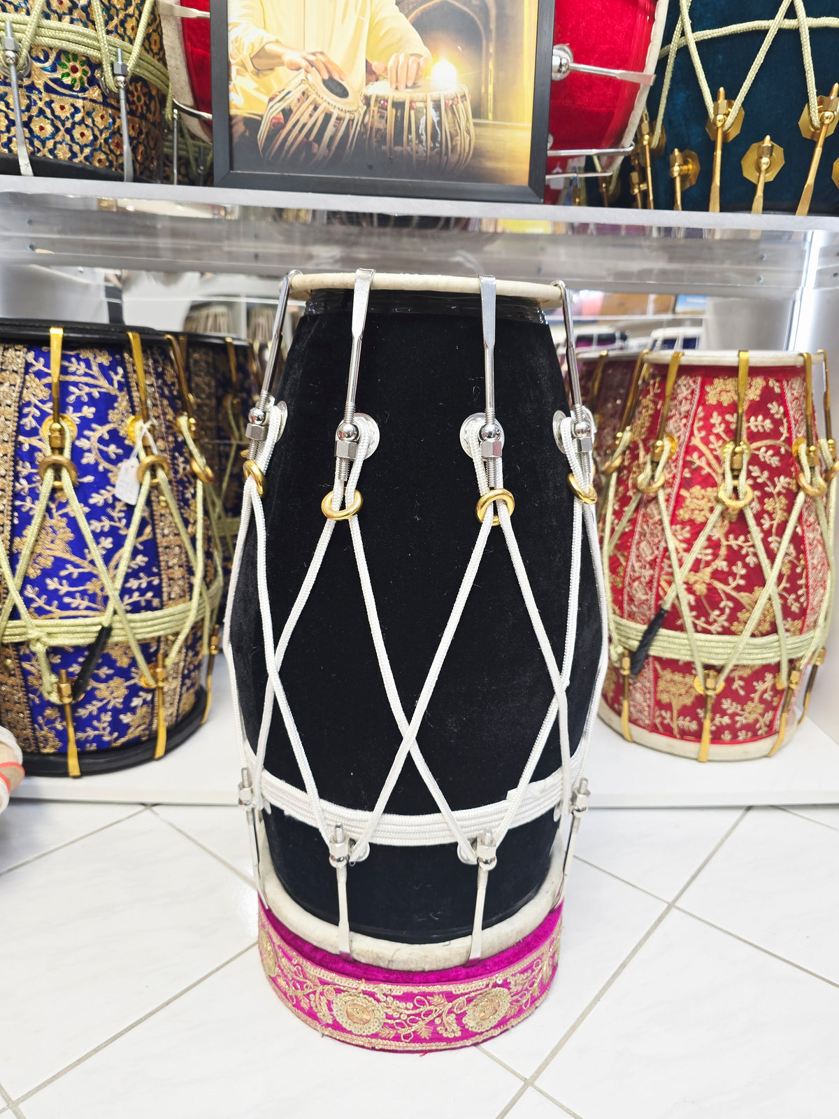 Midnight Saaj Core — Black Velvet Mango Wood Dholak (19.25", 14.8 lbs) · Exceptional Tone