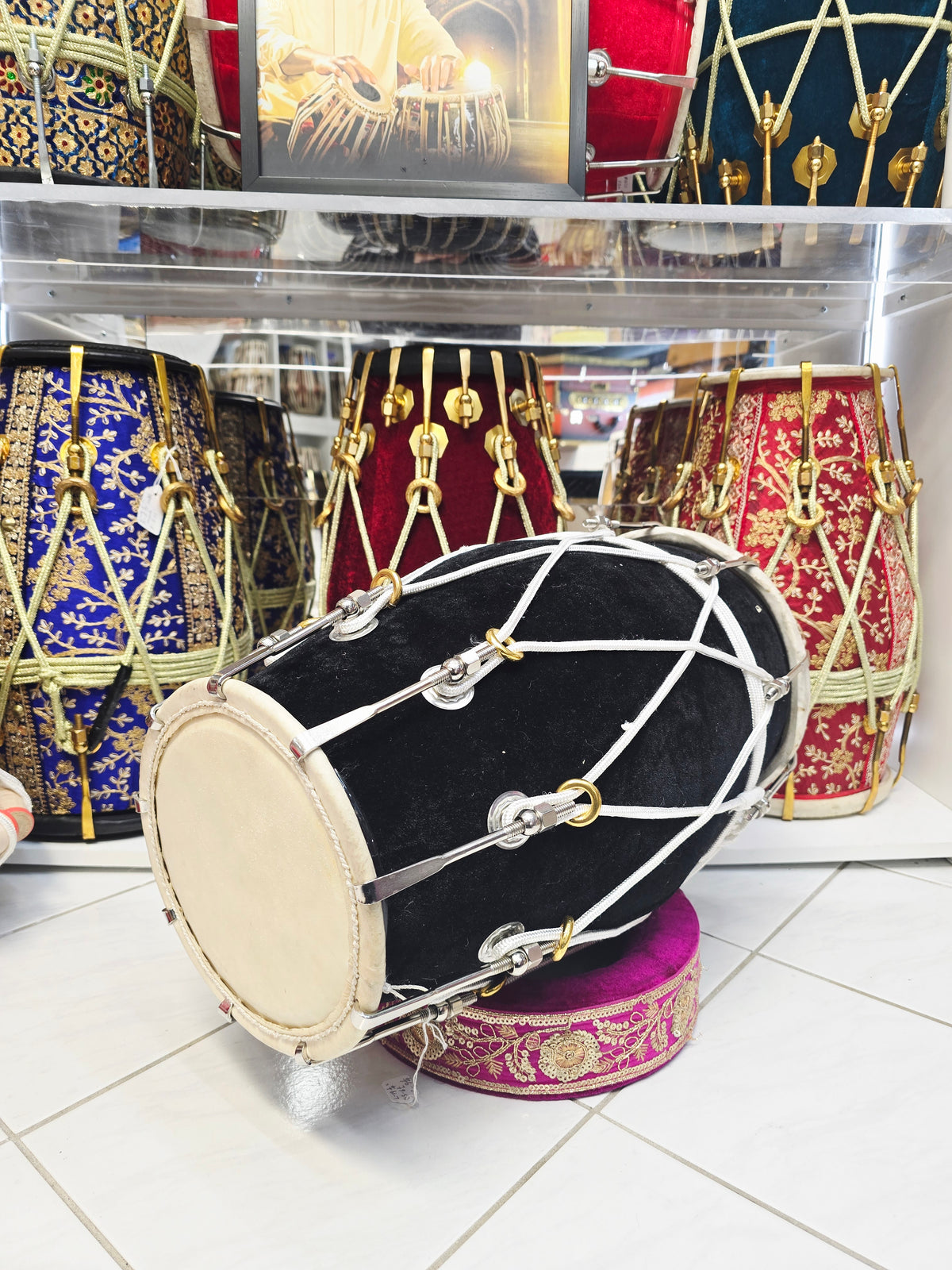 Midnight Saaj Core — Black Velvet Mango Wood Dholak (19.25", 14.8 lbs) · Exceptional Tone