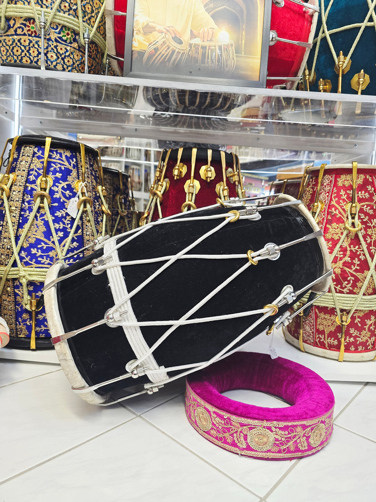 Midnight Saaj Core — Black Velvet Mango Wood Dholak (19.25", 14.8 lbs) · Exceptional Tone