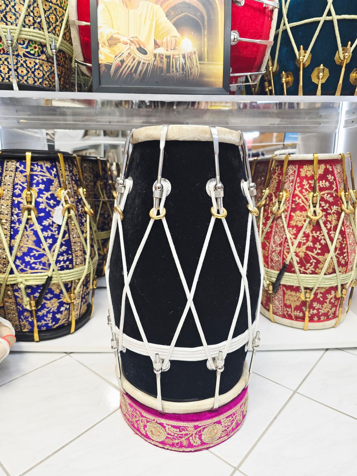 Obsidian Saaj Pulse — Black Velvet Mango Wood Dholak (19.25", 14.2 lbs)