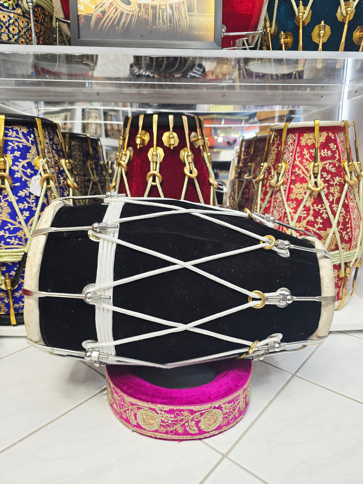 Obsidian Saaj Pulse — Black Velvet Mango Wood Dholak (19.25", 14.2 lbs)
