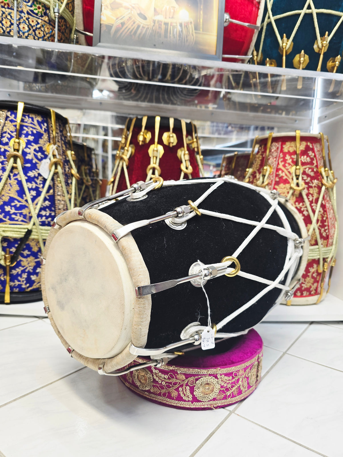 Obsidian Saaj Pulse — Black Velvet Mango Wood Dholak (19.25", 14.2 lbs)