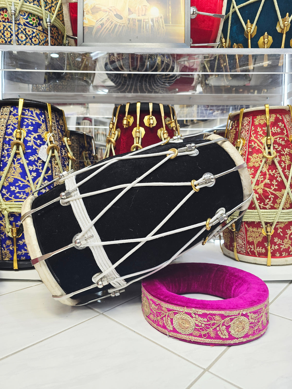 Obsidian Saaj Pulse — Black Velvet Mango Wood Dholak (19.25", 14.2 lbs)