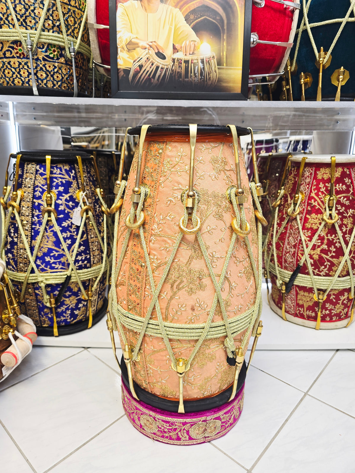 Kesar Saaj Royale — Sherwani-Wrapped Red Sheesham Dholak (20", 19.8 lbs) *Exceptional Tone