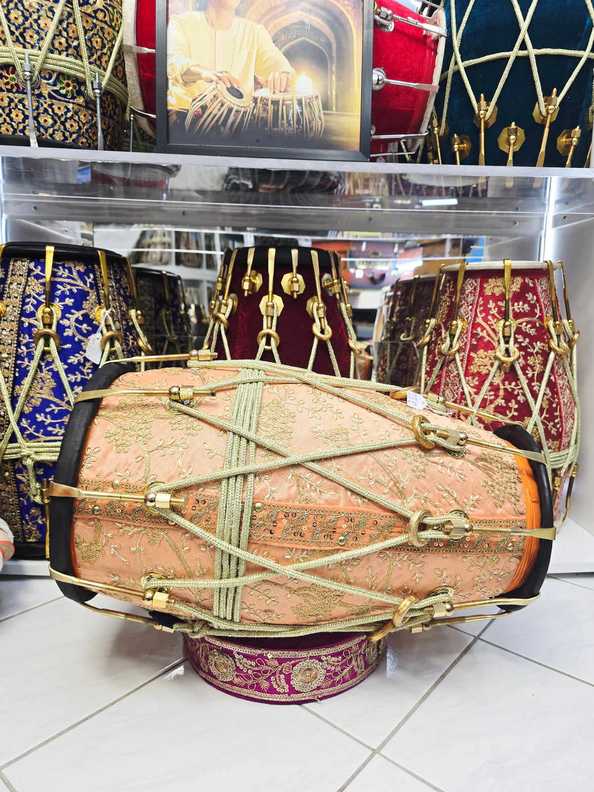 Kesar Saaj Royale — Sherwani-Wrapped Red Sheesham Dholak (20", 19.8 lbs) *Exceptional Tone