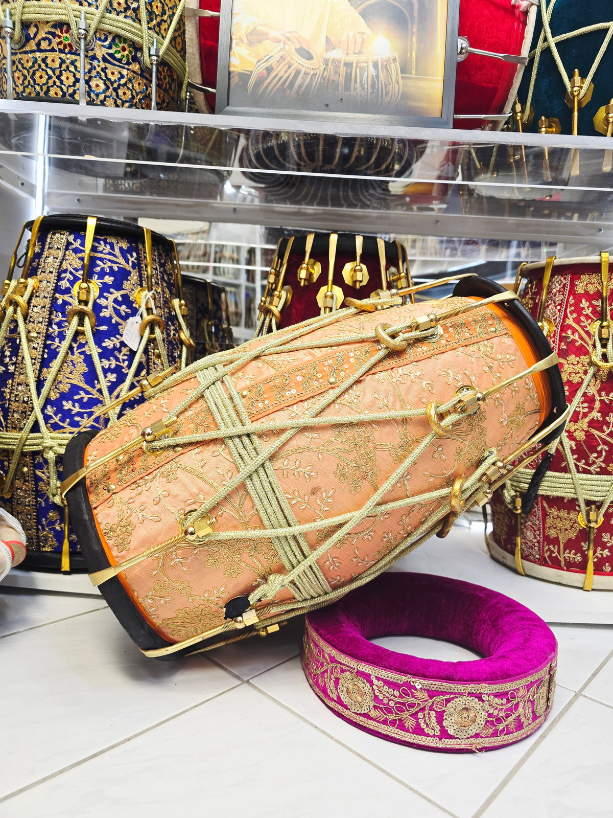 Kesar Saaj Royale — Sherwani-Wrapped Red Sheesham Dholak (20", 19.8 lbs)