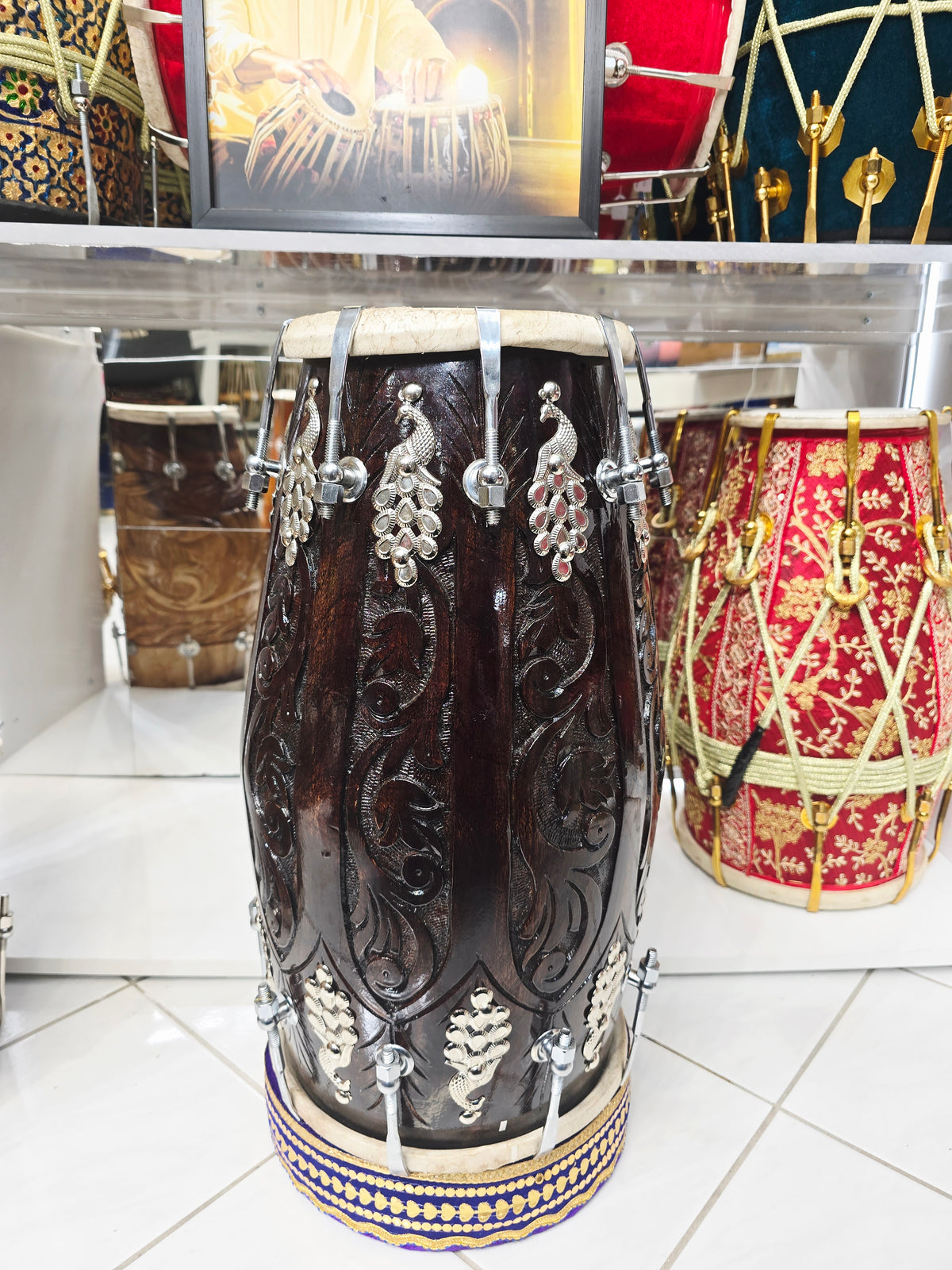 Vrindhya Nocturne — Chetram Gill Hand-Carved Red Sheesham Dholak (20", 15.8 lbs)