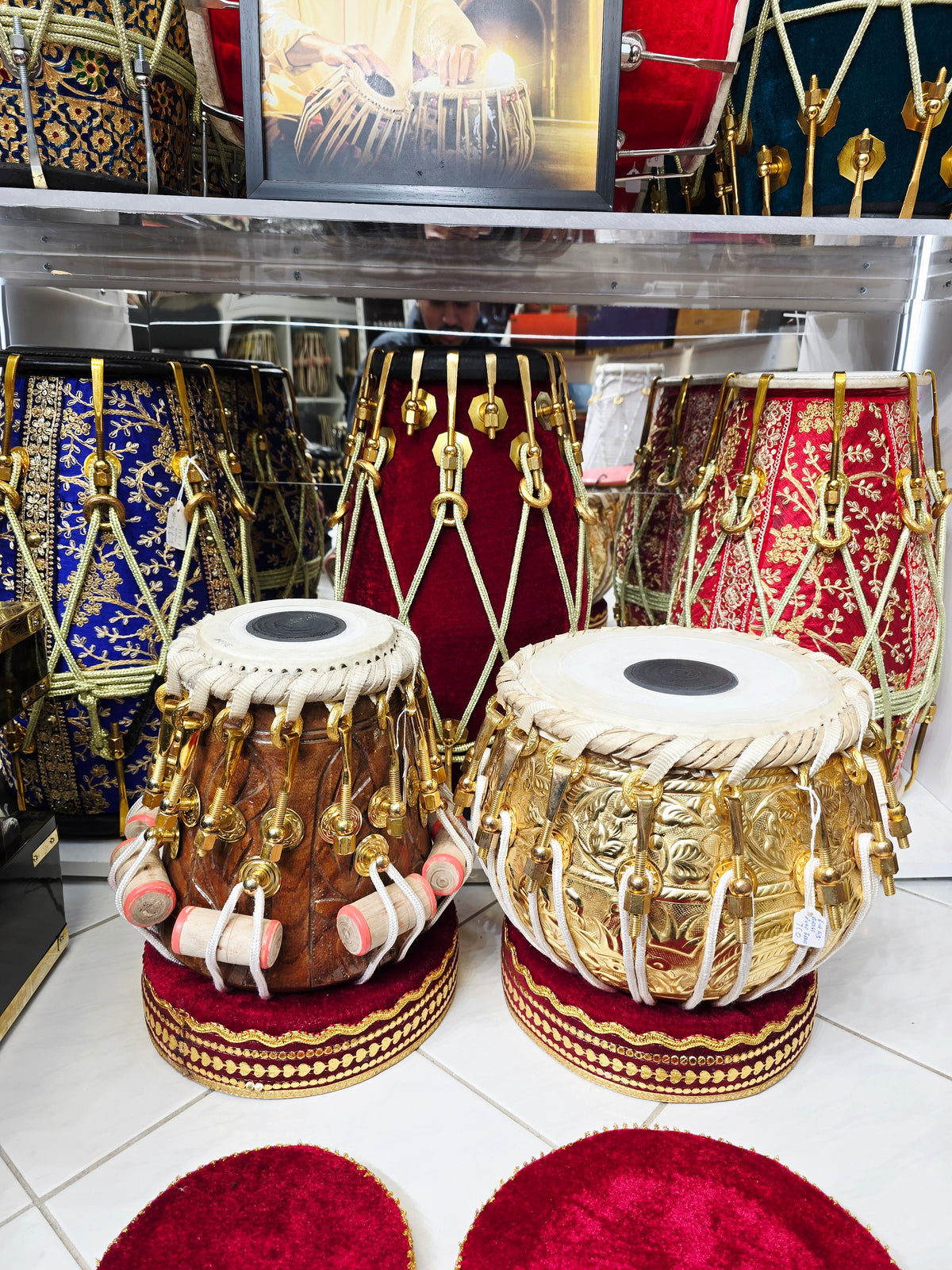 Swarna Veer™ Exotic Bolted Tabla Set — 5.5″ D / D♯ Red Sheesham Dayan + 9.25″ Heavy Bayan (6.4 kg) *Slight Ringing on Both Pieces