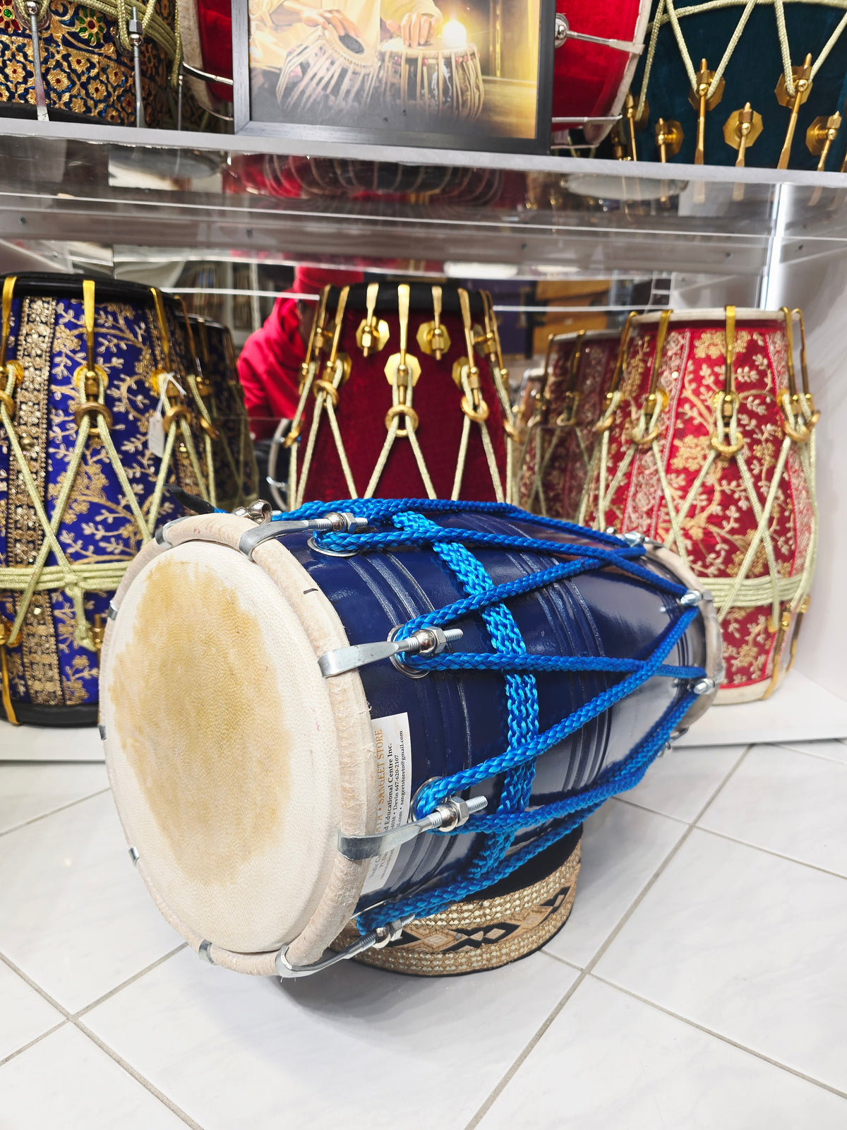 Samudra Viraaj™ Pro Dholak — Blue-Lacquered Red Sheesham | Exceptional Tone, Cosmetic Blemishes