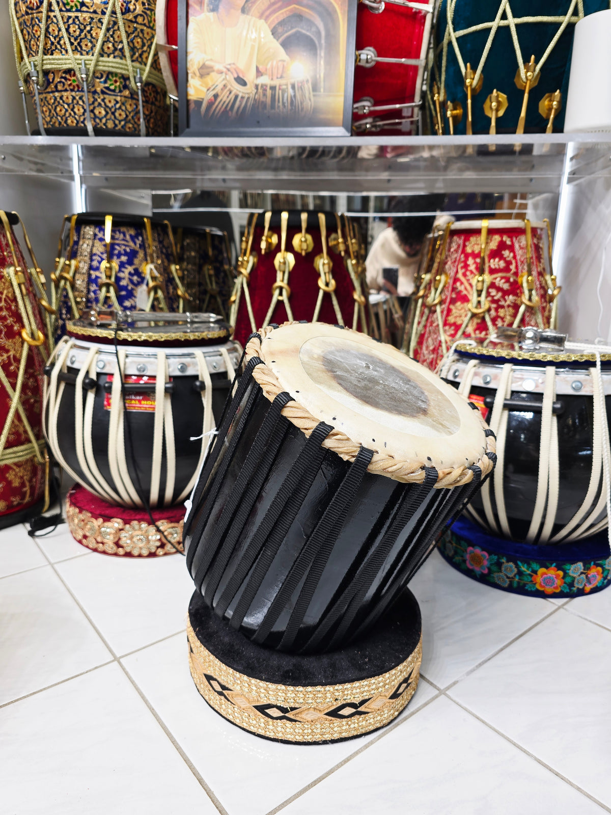 Custom Link for Bruce: KalaDhav™ Black-Finish Dhamma + Encarved Closed-Tone Half Dholak + Shipping
