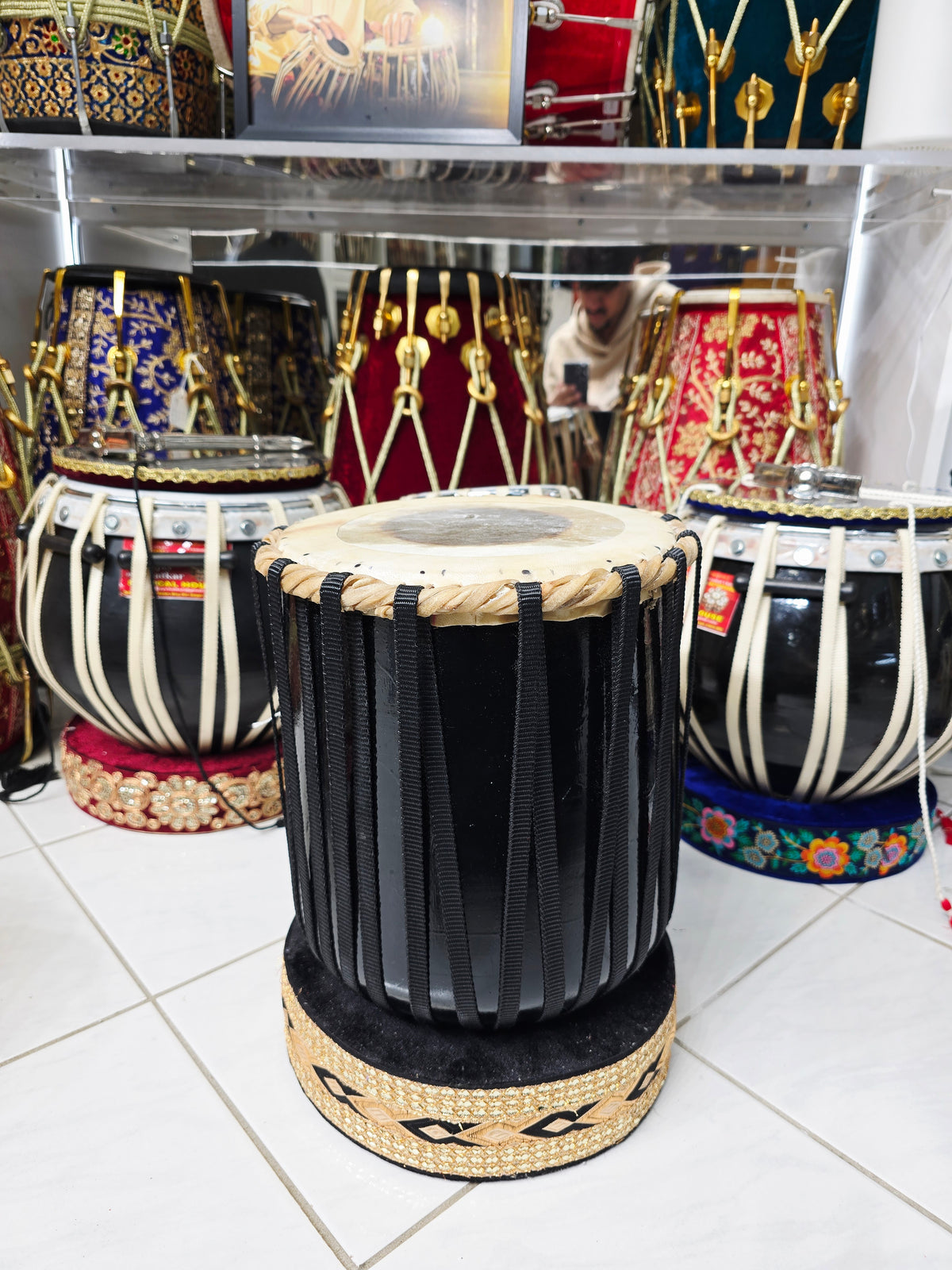Custom Link for Bruce: KalaDhav™ Black-Finish Dhamma + Encarved Closed-Tone Half Dholak + Shipping