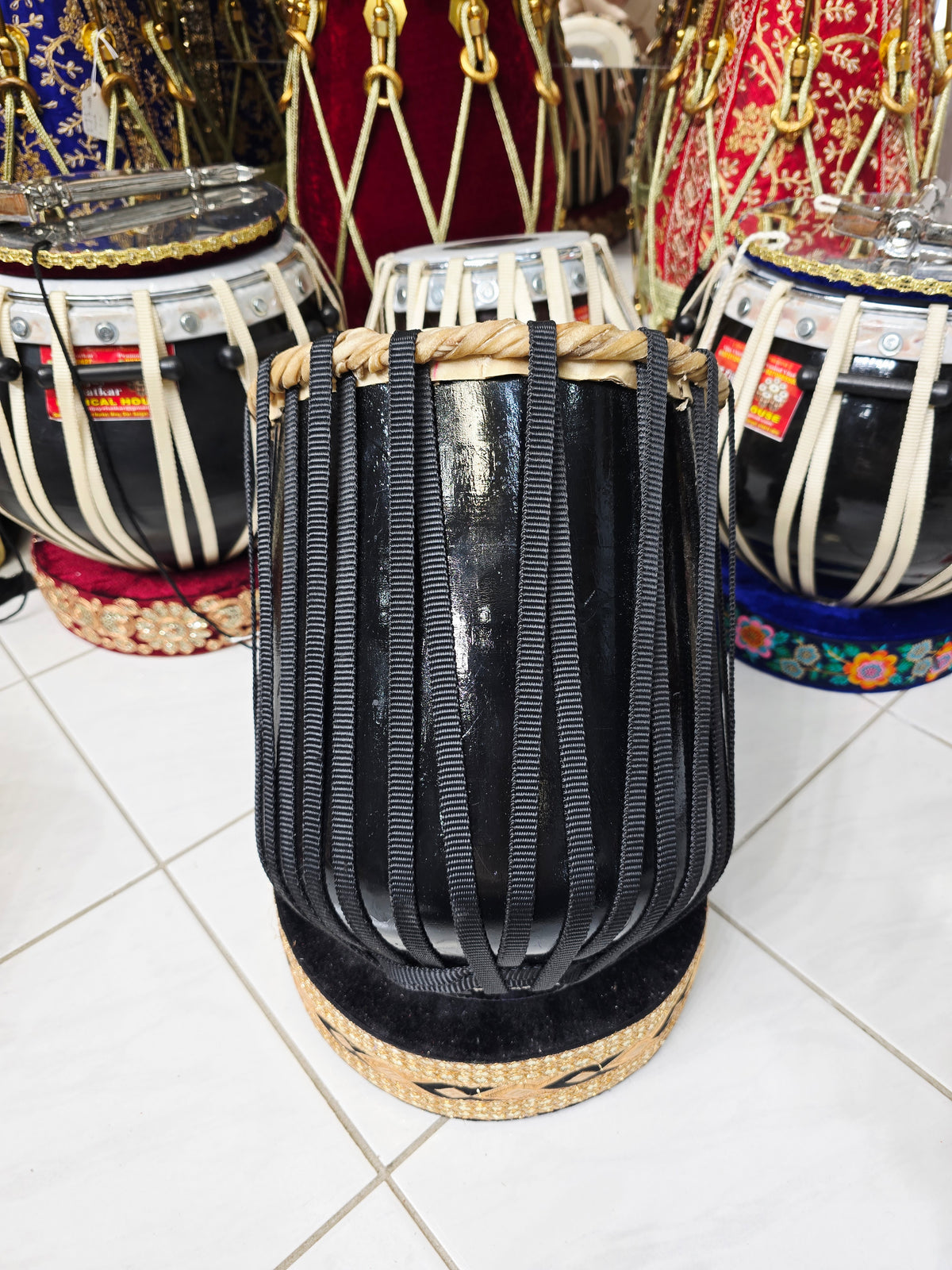 Custom Link for Bruce: KalaDhav™ Black-Finish Dhamma + Encarved Closed-Tone Half Dholak + Shipping