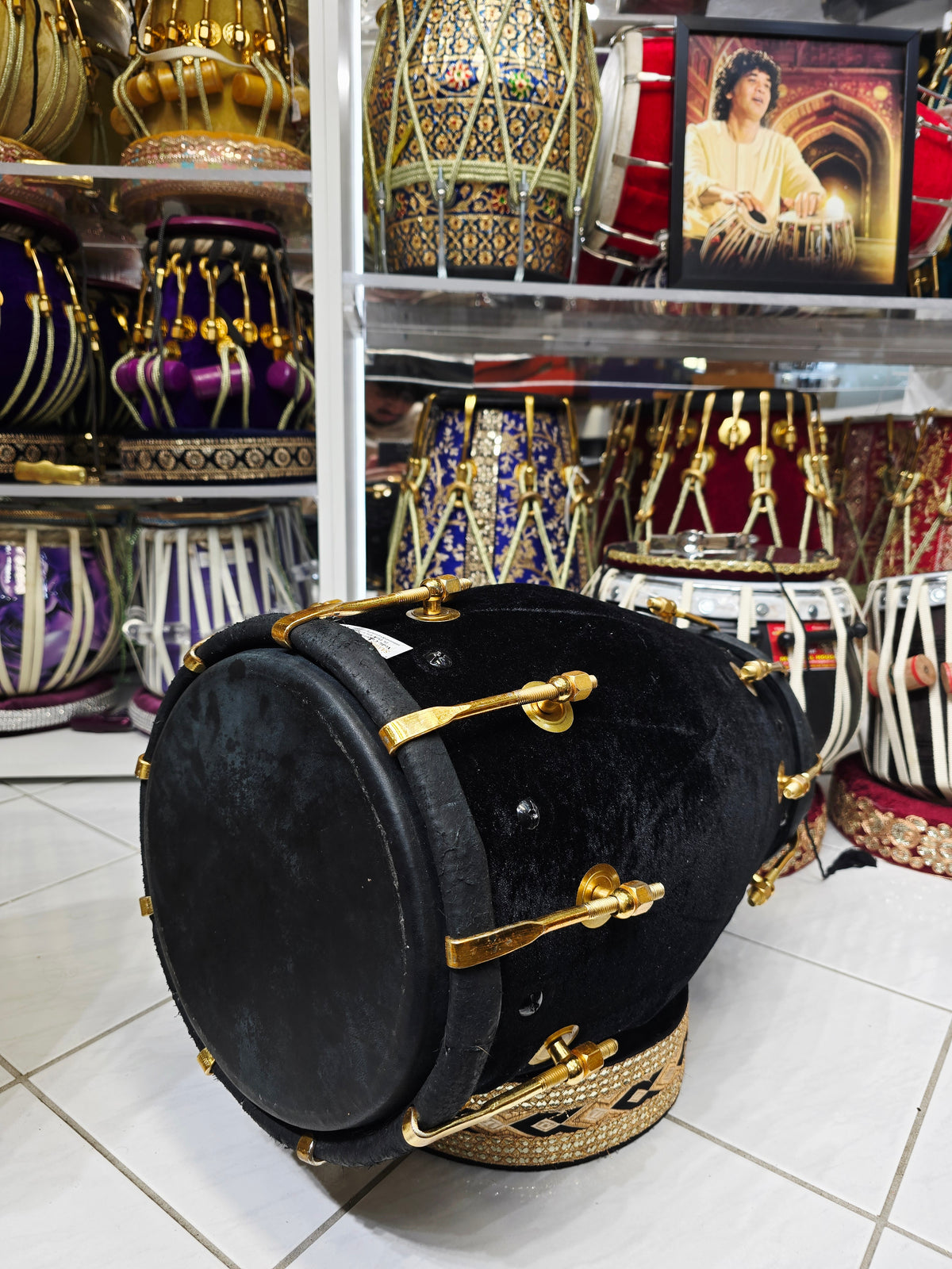 Kaala Abhra™ Premium Velvet Dholak — 18.5″ Red Sheesham | 16 lb | Minor Cosmetic Skin Blemishes