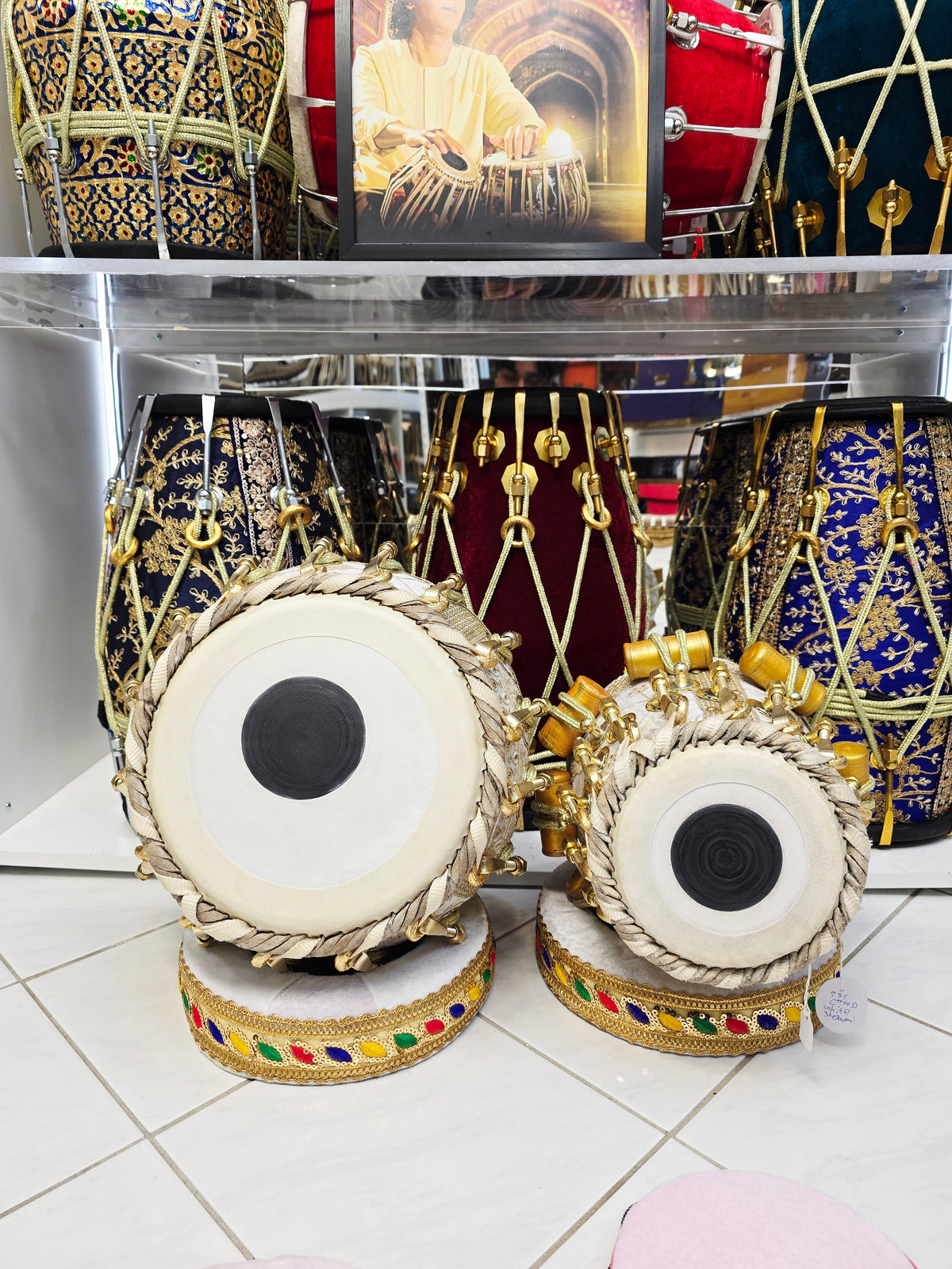 ShwetNaad Alankaar™ Sherwani Bolted Tabla Set — 5.75″ Red Sheesham C♯/D Dayan + 9″ Copper Bayan