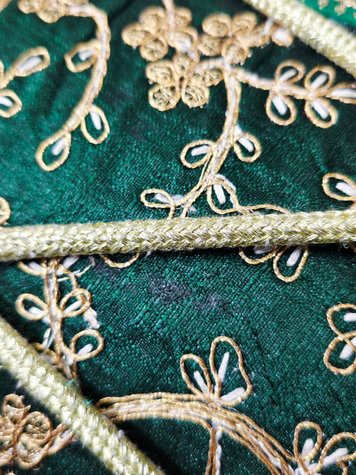 EMERALD COMMAND — Red Sheesham Dholak with Green Sherwani Wrap, Chrome Bolts & Black Skins
