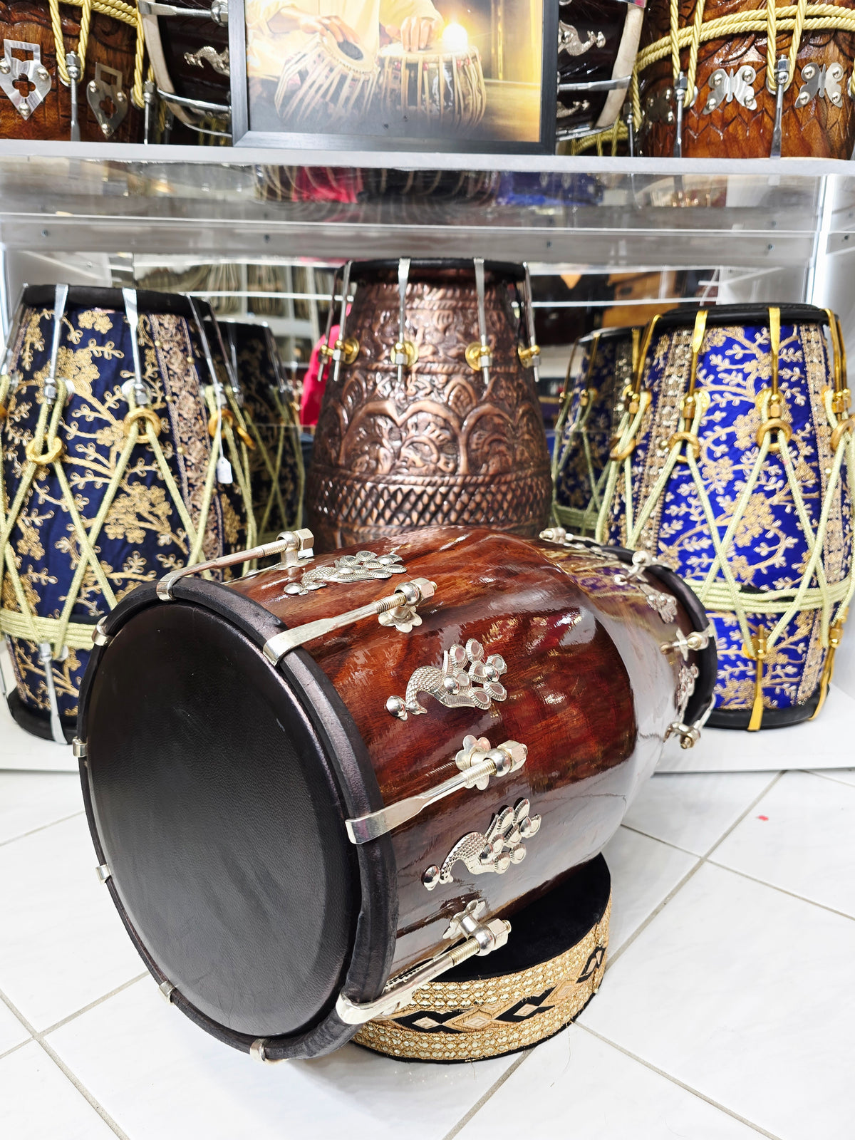 IRONWAVE — 17.2 lb Red Sheesham Glossy-Finish Dholak with Black Skins & Chrome Bolts (Exceptional Tone) *Very Minor Cosmetic Blemishes