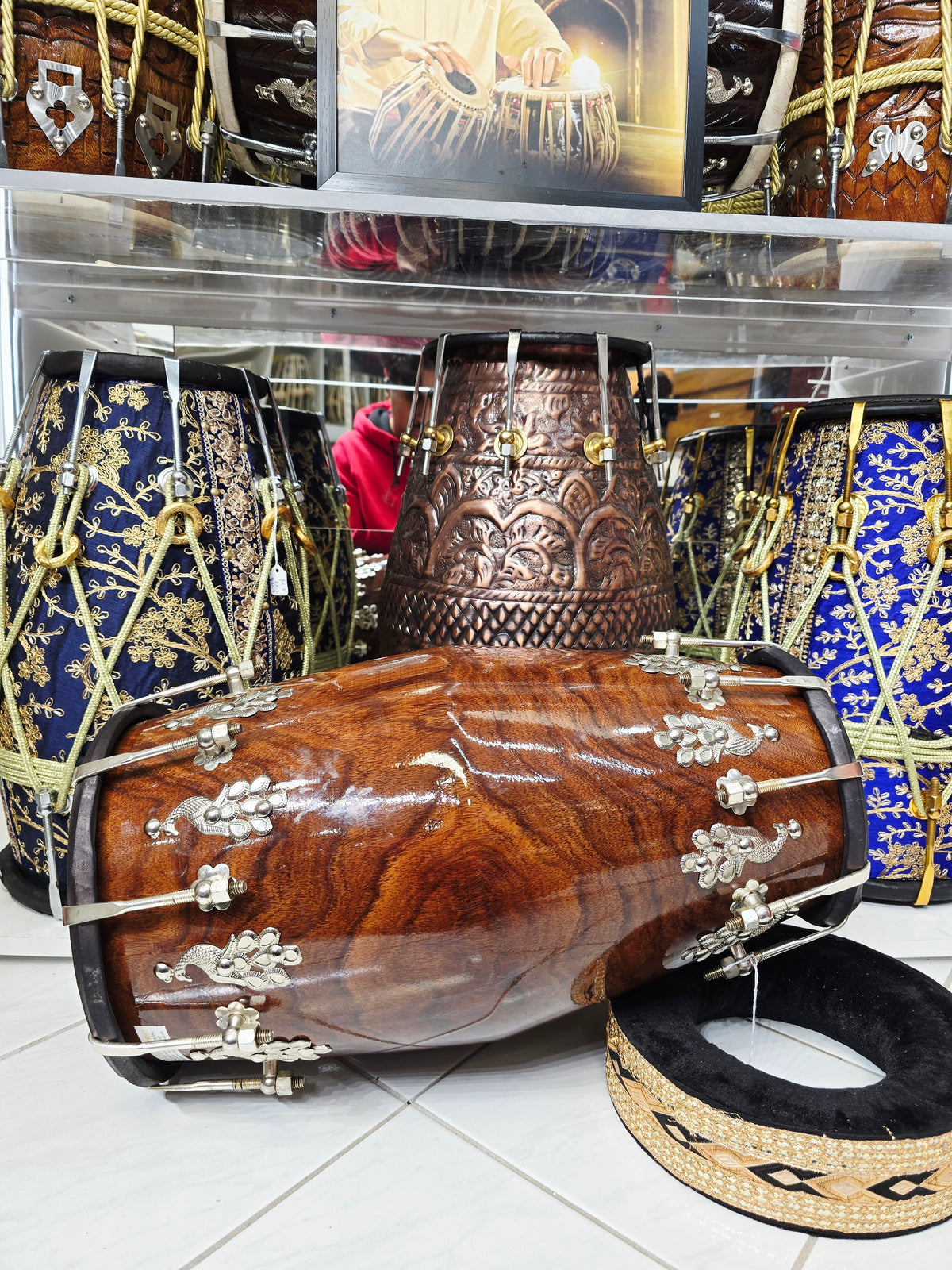 IRONWAVE — 17.2 lb Red Sheesham Glossy-Finish Dholak with Black Skins & Chrome Bolts (Exceptional Tone) *Very Minor Cosmetic Blemishes