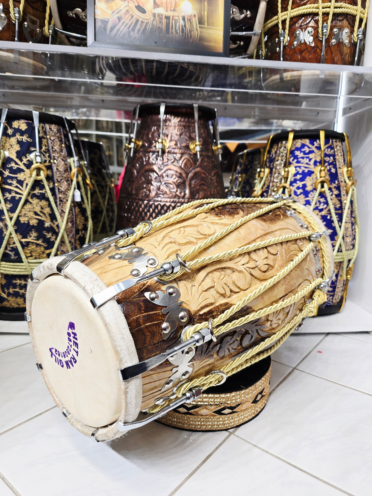OPENCORE — Chetram Gill 20″ Hand-Engraved Red Sheesham Dholak (Exceptional Open Tone)