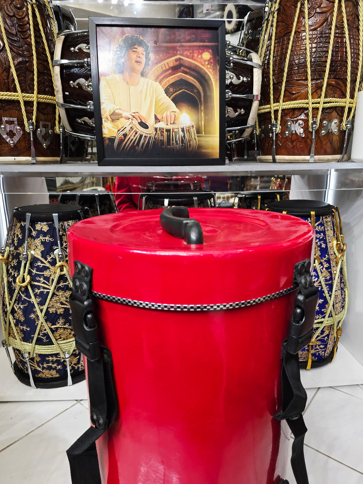 SCARLET VAULT — Dholak Hard Case (Cosmetic Blemishes · 4 Buckles · Dual Handles) (For Dholaks 18" & Under)