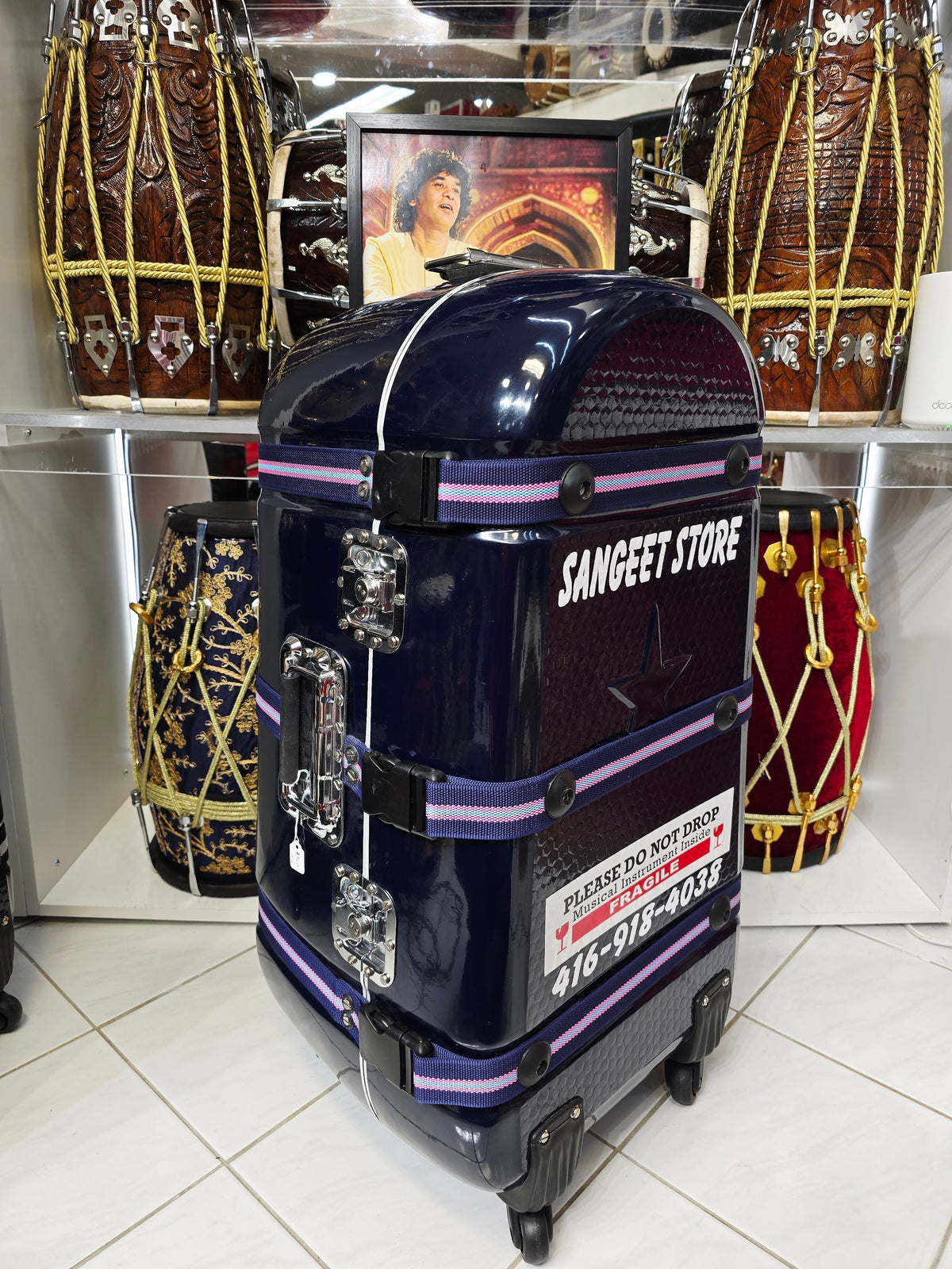 MIDNIGHT ATLAS — Navy Blue Dholak & Tabla Hybrid Travel Case (Very Minor Cosmetic Blemishes) (g)