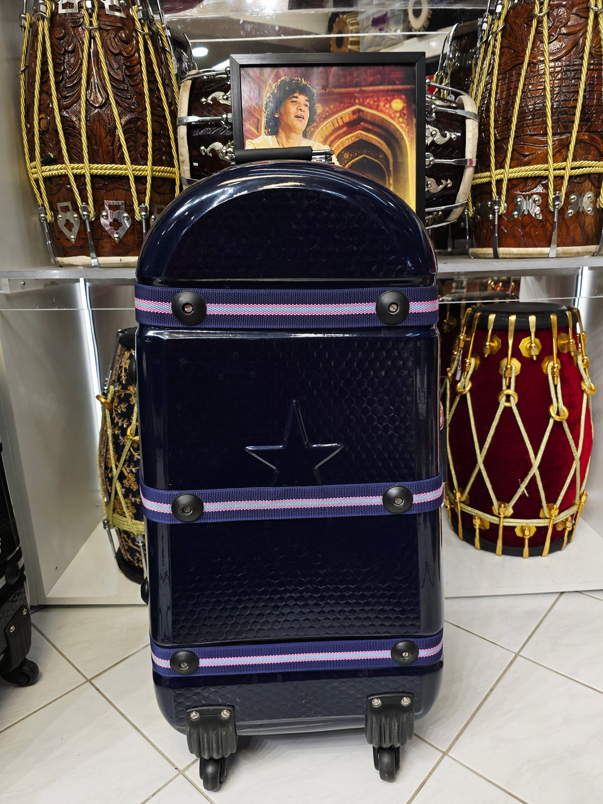 MIDNIGHT ATLAS — Navy Blue Dholak & Tabla Hybrid Travel Case (Very Minor Cosmetic Blemishes) (g)
